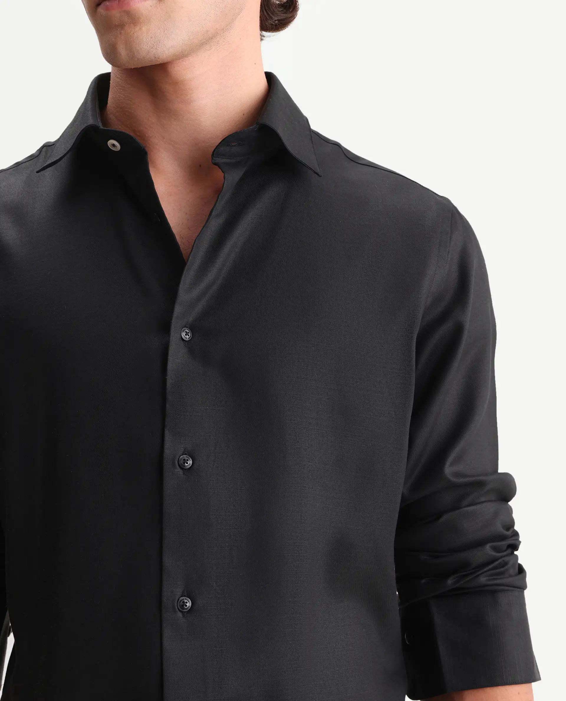 Rare Rabbit Men's Zanty Black Cotton Blend Fabric Full Sleeve Regular Fit Plain Shirt - Image 3