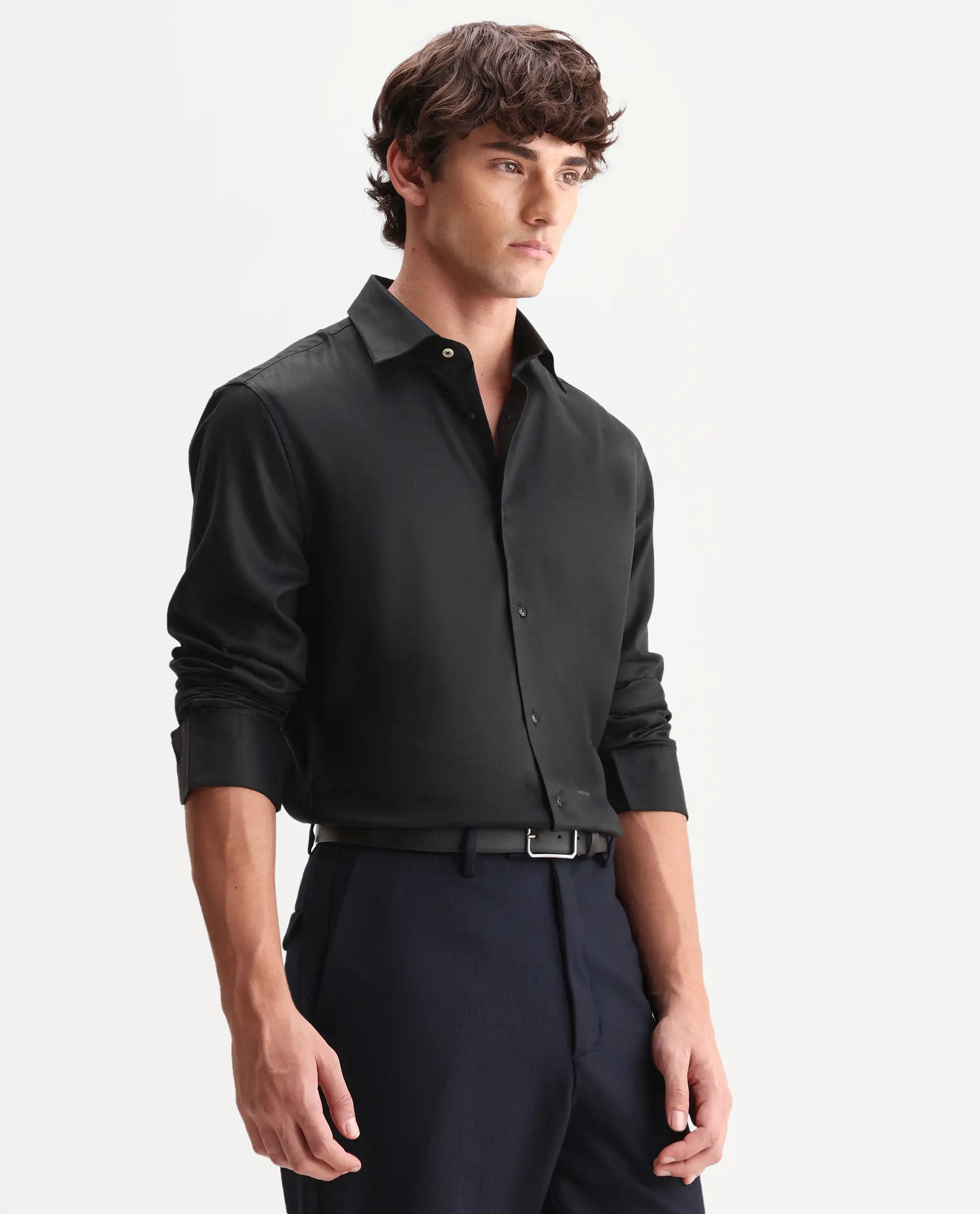 Rare Rabbit Men's Zanty Black Cotton Blend Fabric Full Sleeve Regular Fit Plain Shirt - Image 6