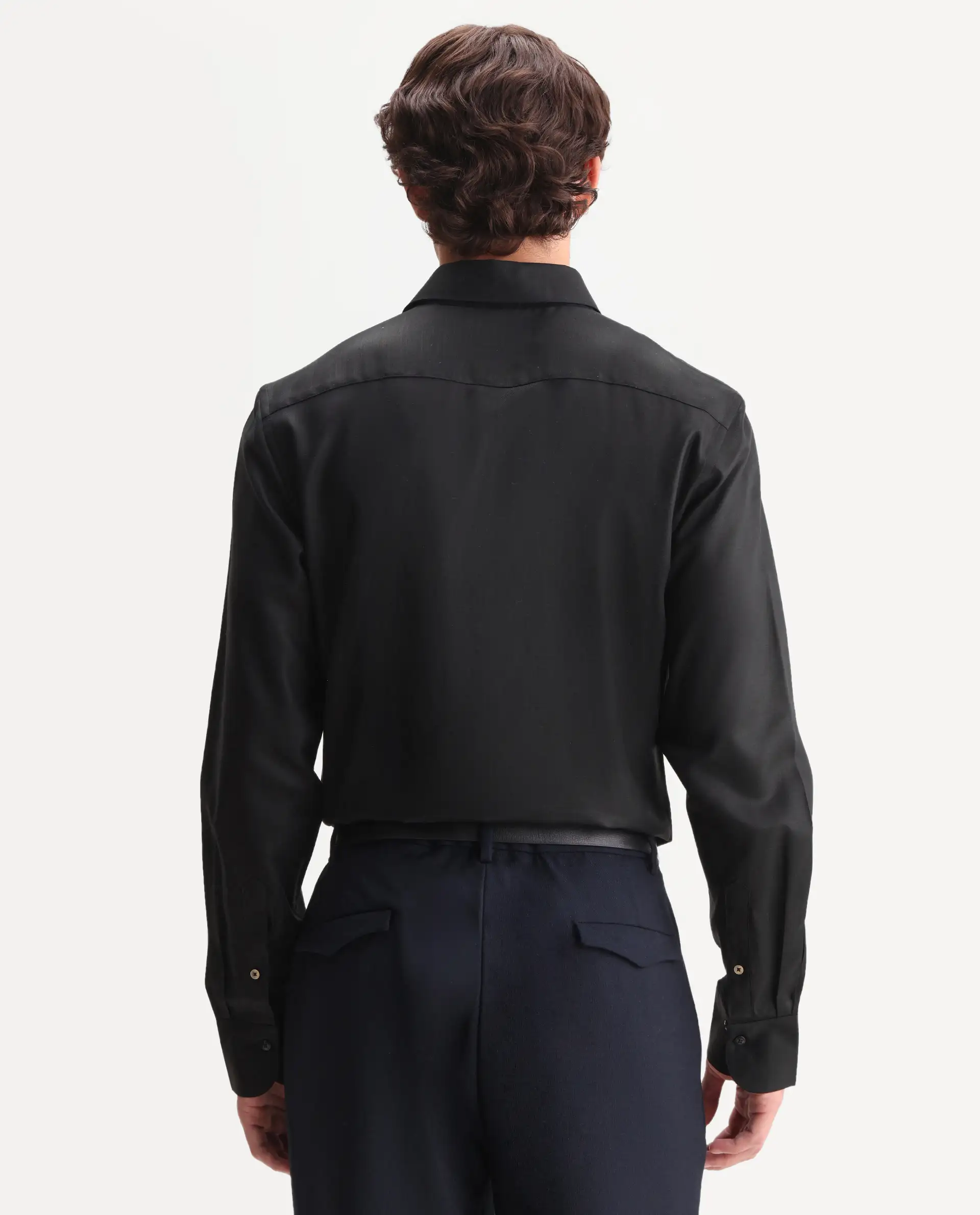 Rare Rabbit Men's Zanty Black Cotton Blend Fabric Full Sleeve Regular Fit Plain Shirt - Image 7