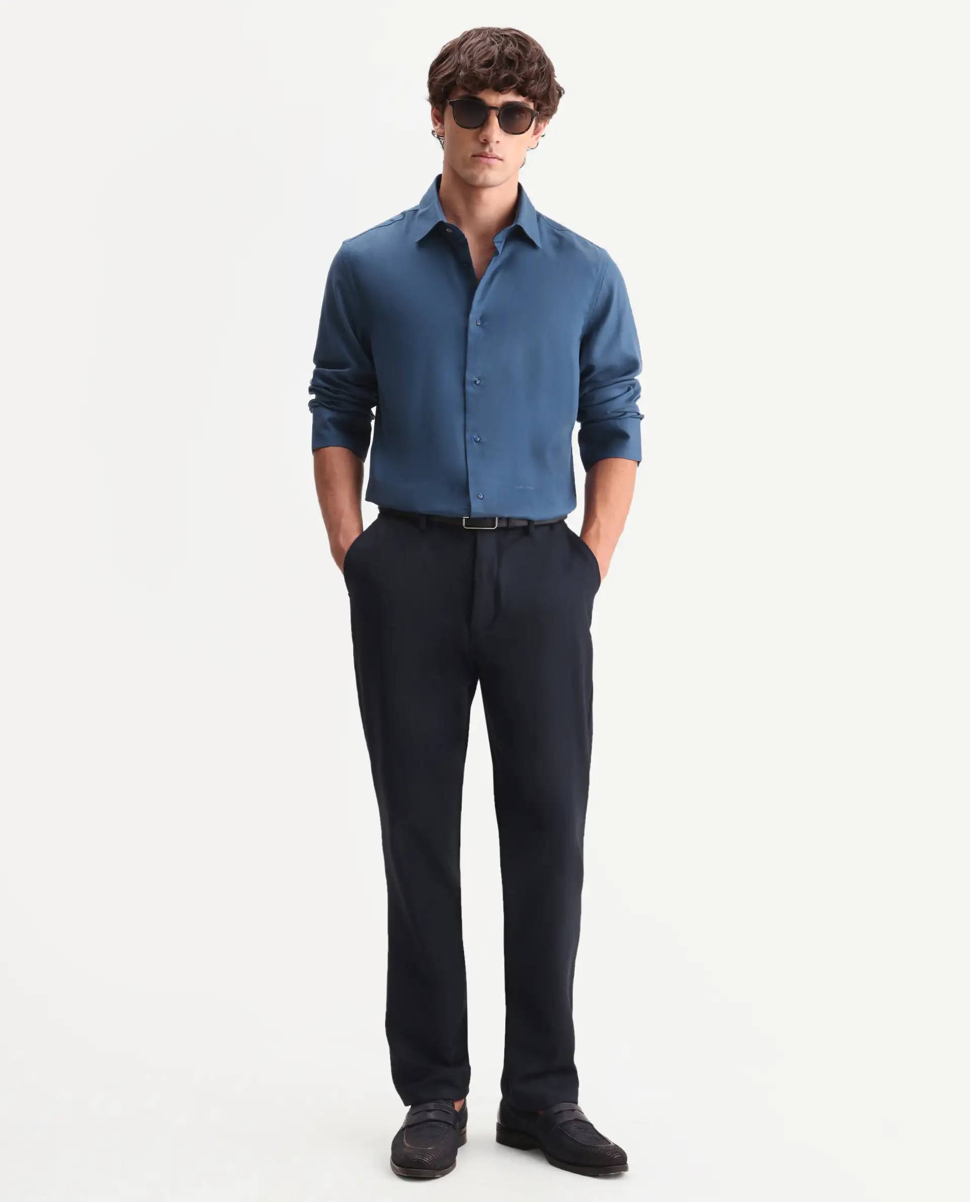 Rare Rabbit Men's Zanty Blue Cotton Blend Fabric Full Sleeve Regular Fit Plain Shirt - Image 2