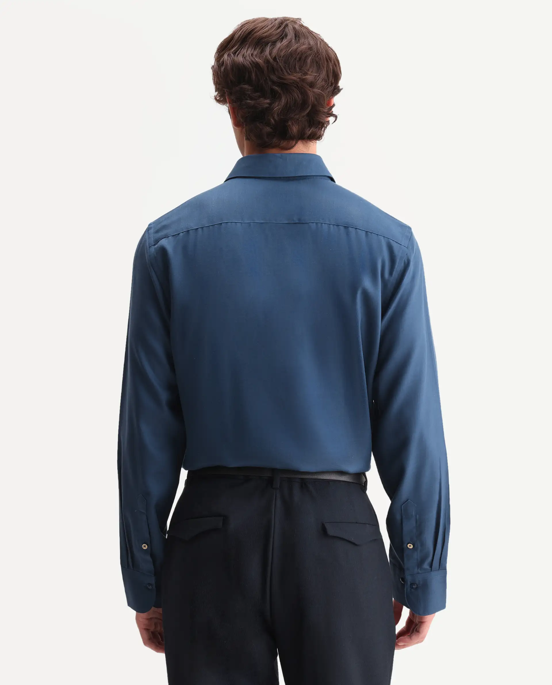 Rare Rabbit Men's Zanty Blue Cotton Blend Fabric Full Sleeve Regular Fit Plain Shirt - Image 7
