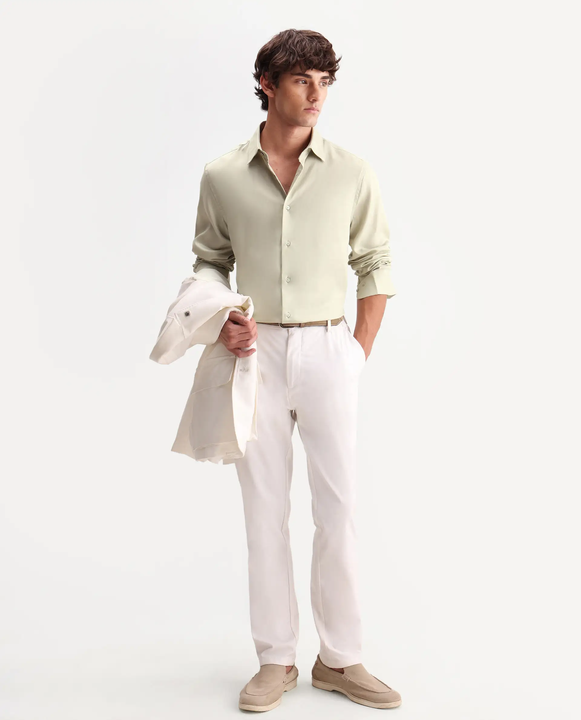 Rare Rabbit Men's Zanty Light Green Cotton Blend Fabric Full Sleeve Regular Fit Plain Shirt - Image 2