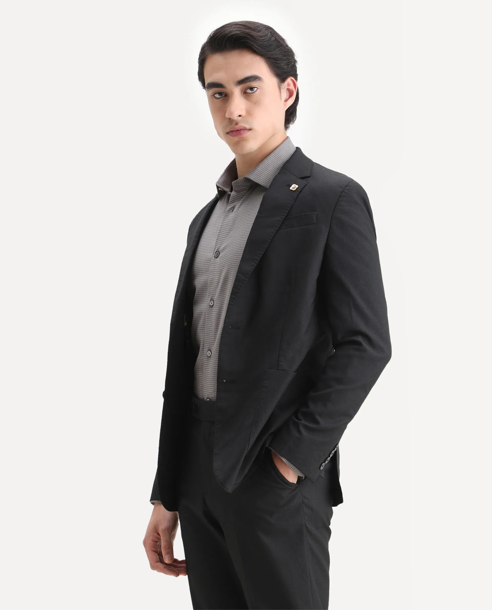 Rare Rabbit Men's Zanza Black Polyester Plain Tailored Fit Full Sleeve Lapel Neck Suits - Image 11