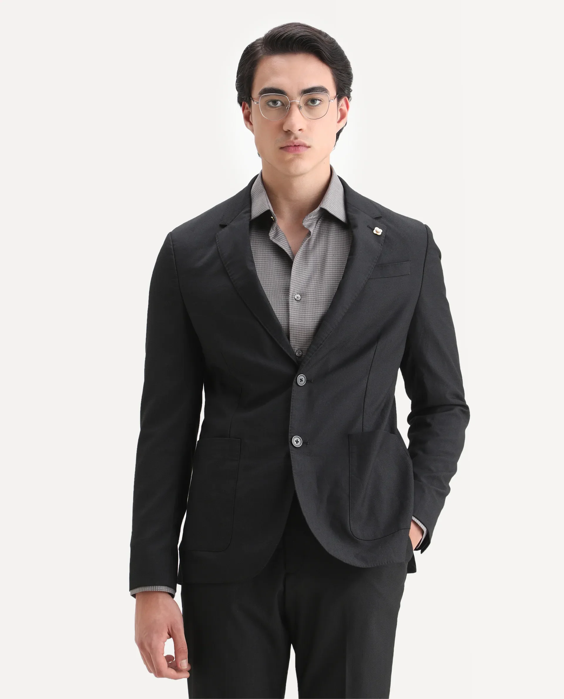 Rare Rabbit Men's Zanza Black Polyester Plain Tailored Fit Full Sleeve Lapel Neck Suits - Image 2