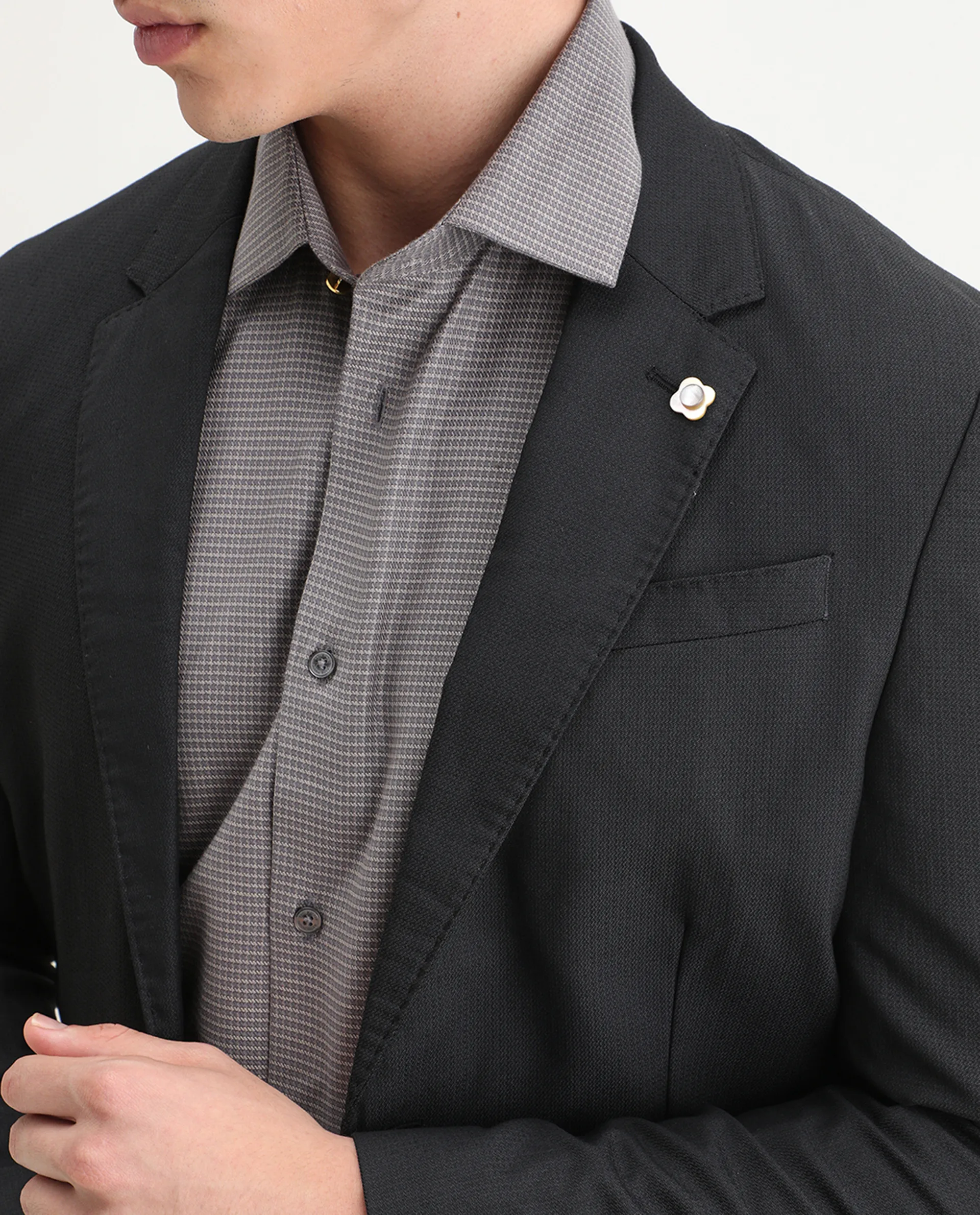 Rare Rabbit Men's Zanza Black Polyester Plain Tailored Fit Full Sleeve Lapel Neck Suits - Image 3