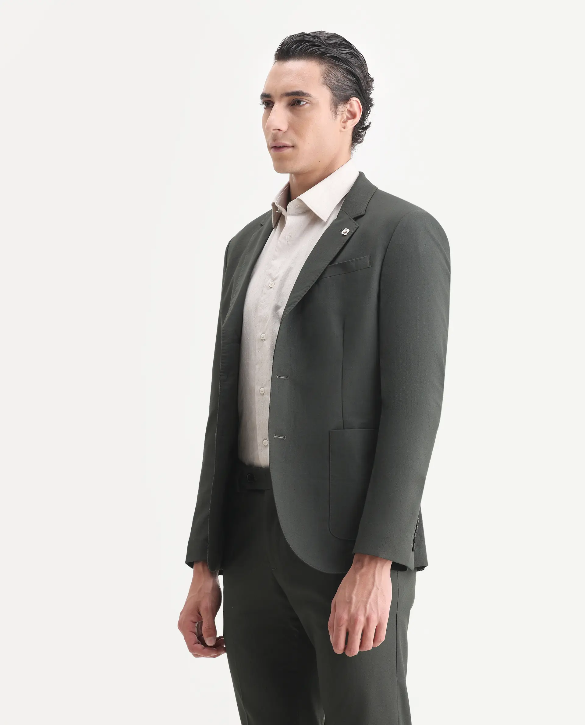 Rare Rabbit Men's Zanza Green Polyester Plain Tailored Fit Full Sleeve Lapel Neck Suits - Image 10