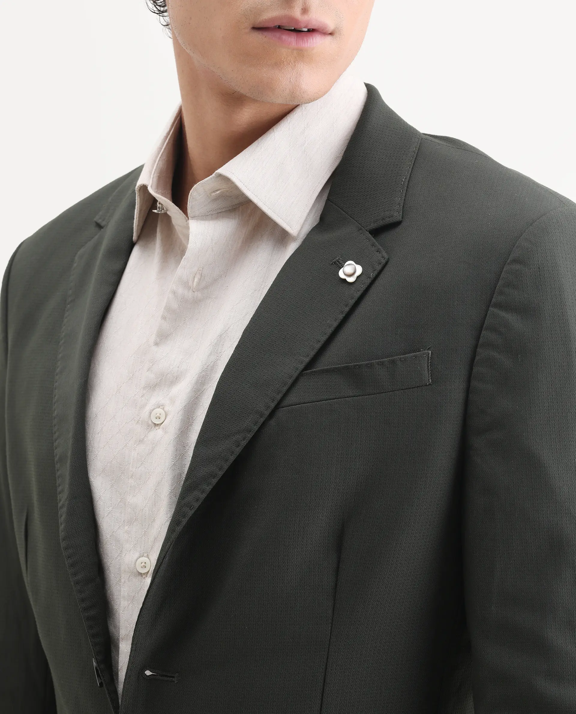 Rare Rabbit Men's Zanza Green Polyester Plain Tailored Fit Full Sleeve Lapel Neck Suits - Image 3