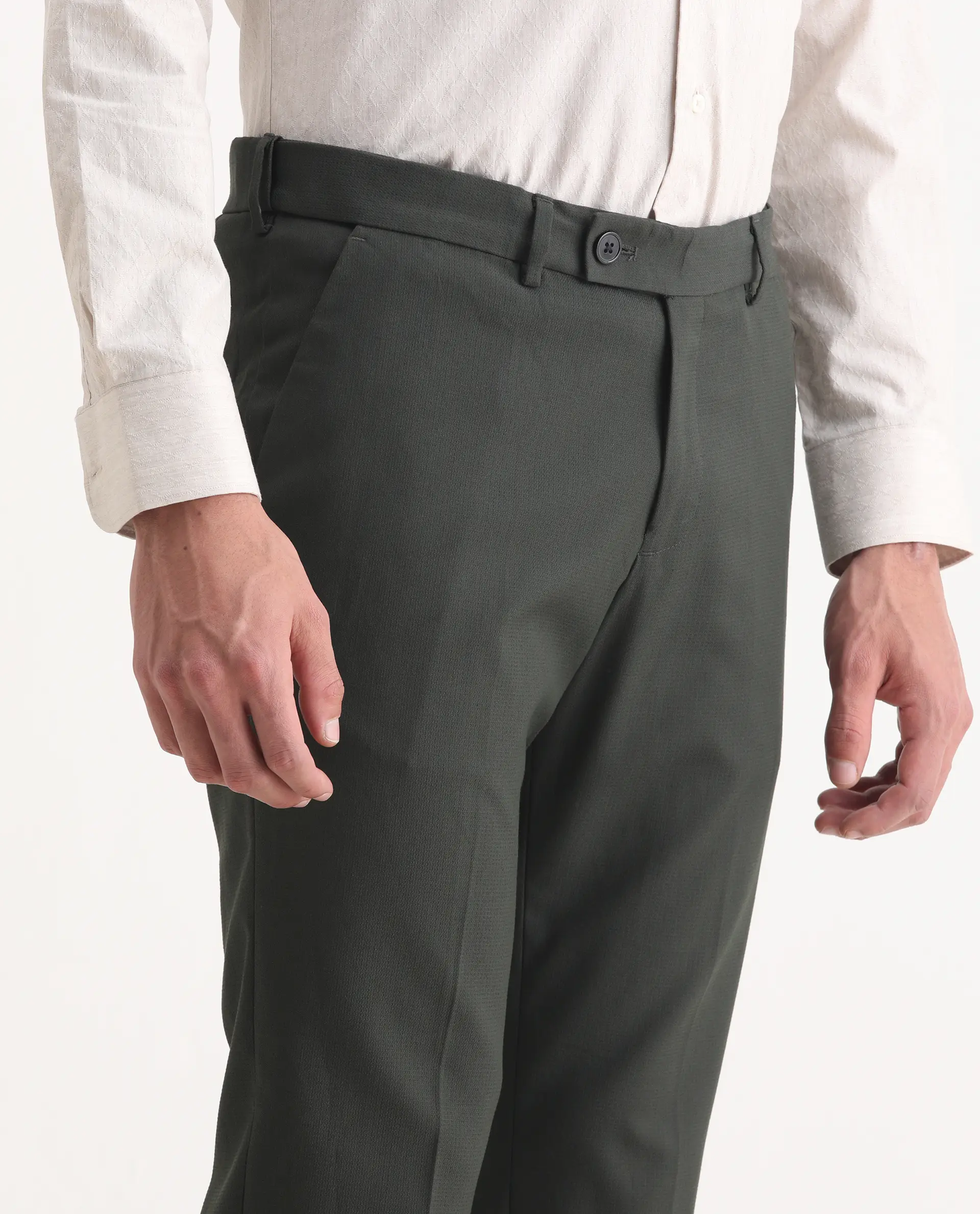 Rare Rabbit Men's Zanza Green Polyester Plain Tailored Fit Full Sleeve Lapel Neck Suits - Image 5