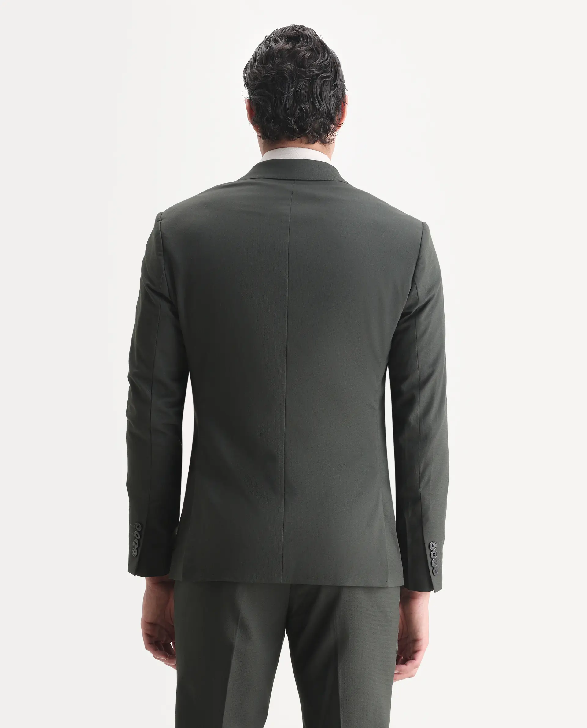 Rare Rabbit Men's Zanza Green Polyester Plain Tailored Fit Full Sleeve Lapel Neck Suits - Image 7