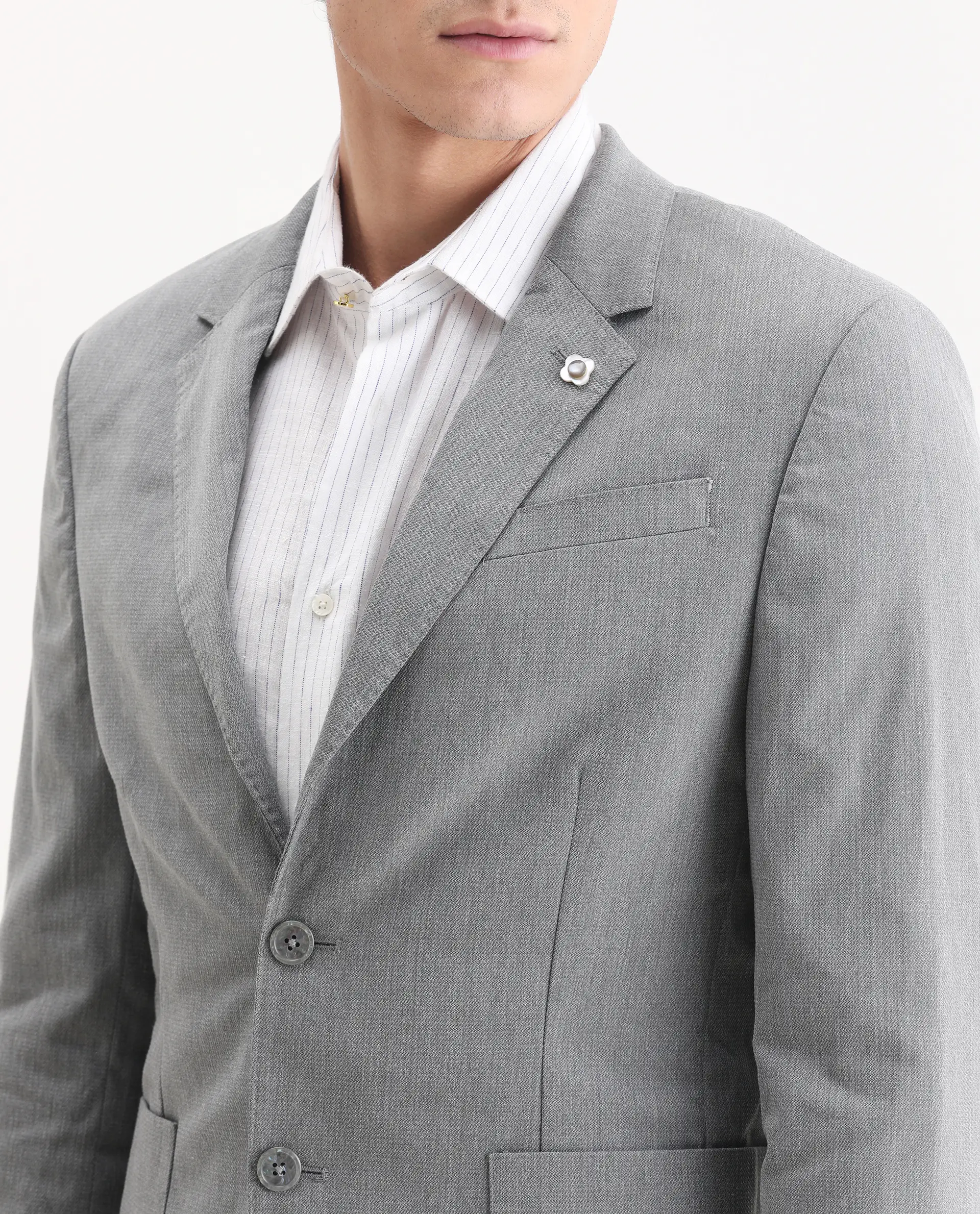 Rare Rabbit Men's Zanza Grey Polyester Plain Tailored Fit Full Sleeve Lapel Neck Suits - Image 3