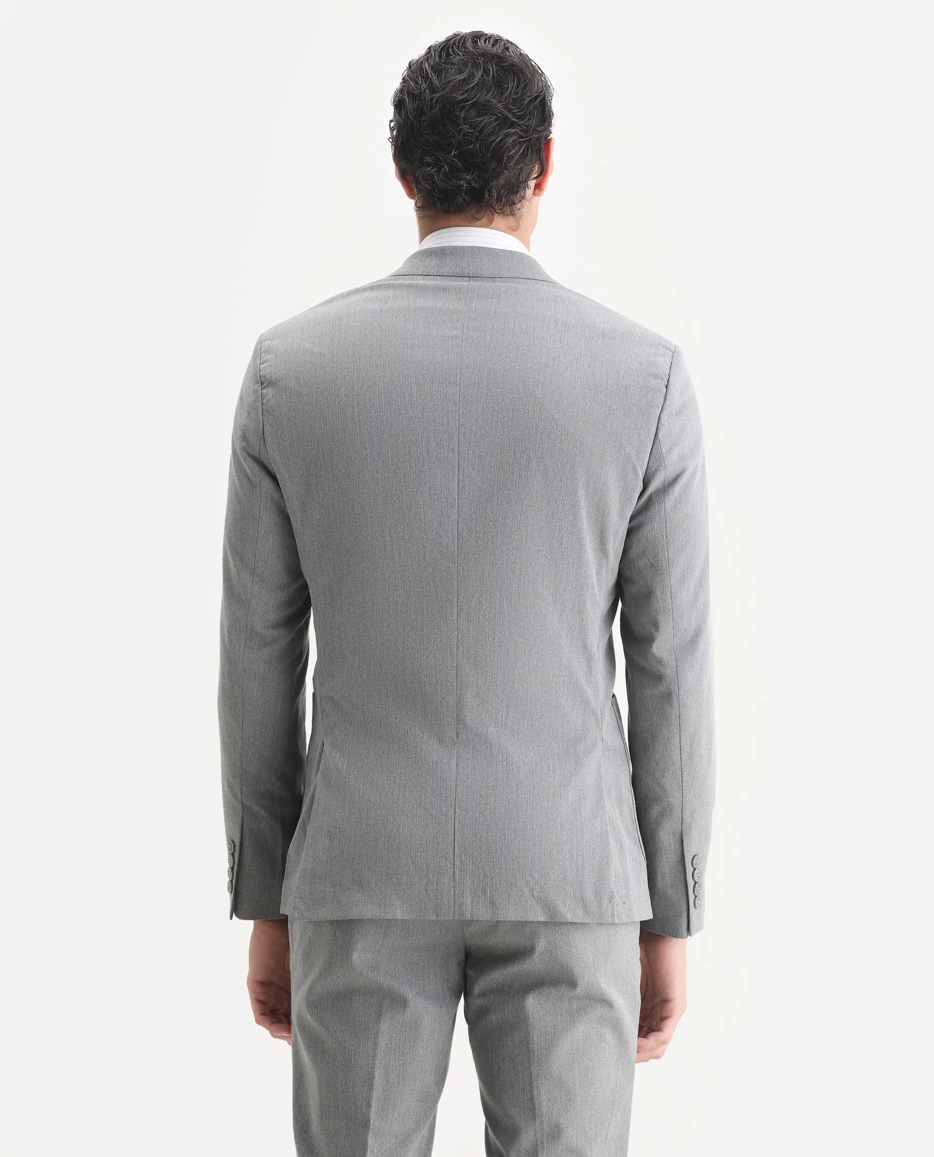 Rare Rabbit Men's Zanza Grey Polyester Plain Tailored Fit Full Sleeve Lapel Neck Suits - Image 6