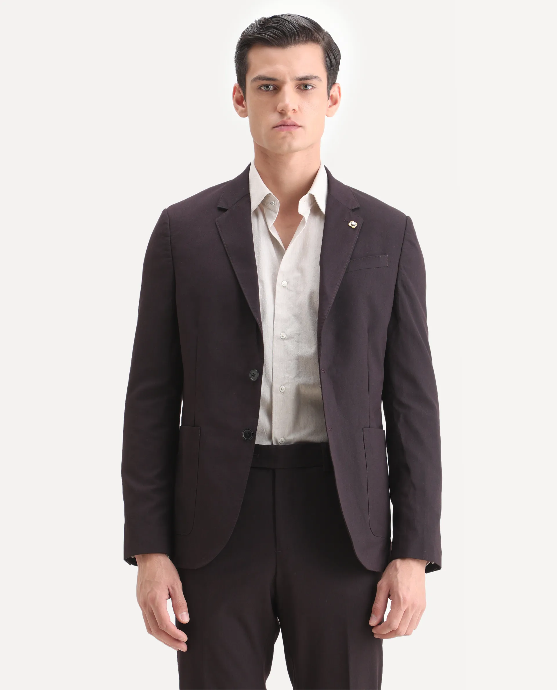 Rare Rabbit Men's Zanza Maroon Polyester Plain Tailored Fit Full Sleeve Lapel Neck Suits - Image 12