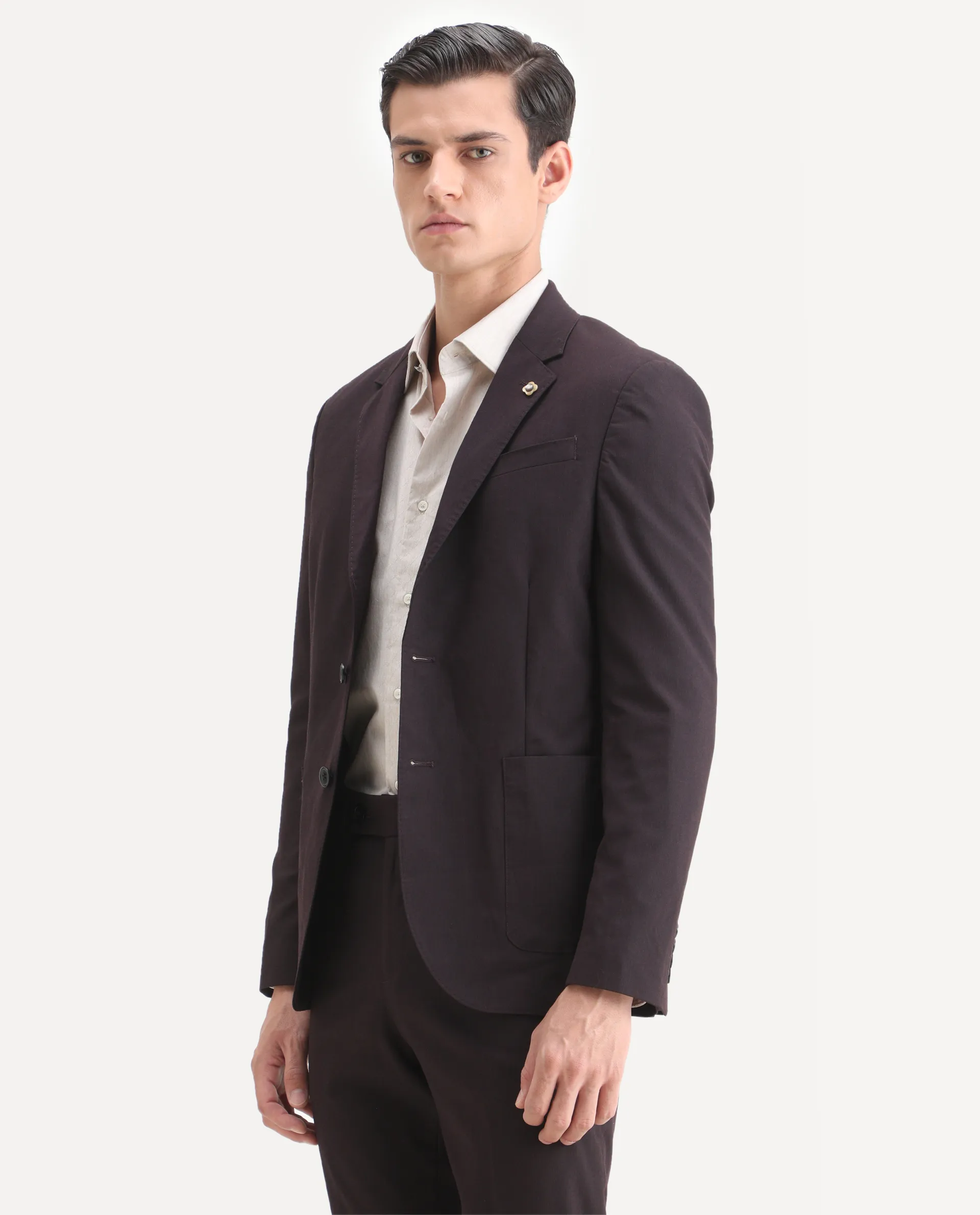 Rare Rabbit Men's Zanza Maroon Polyester Plain Tailored Fit Full Sleeve Lapel Neck Suits - Image 13