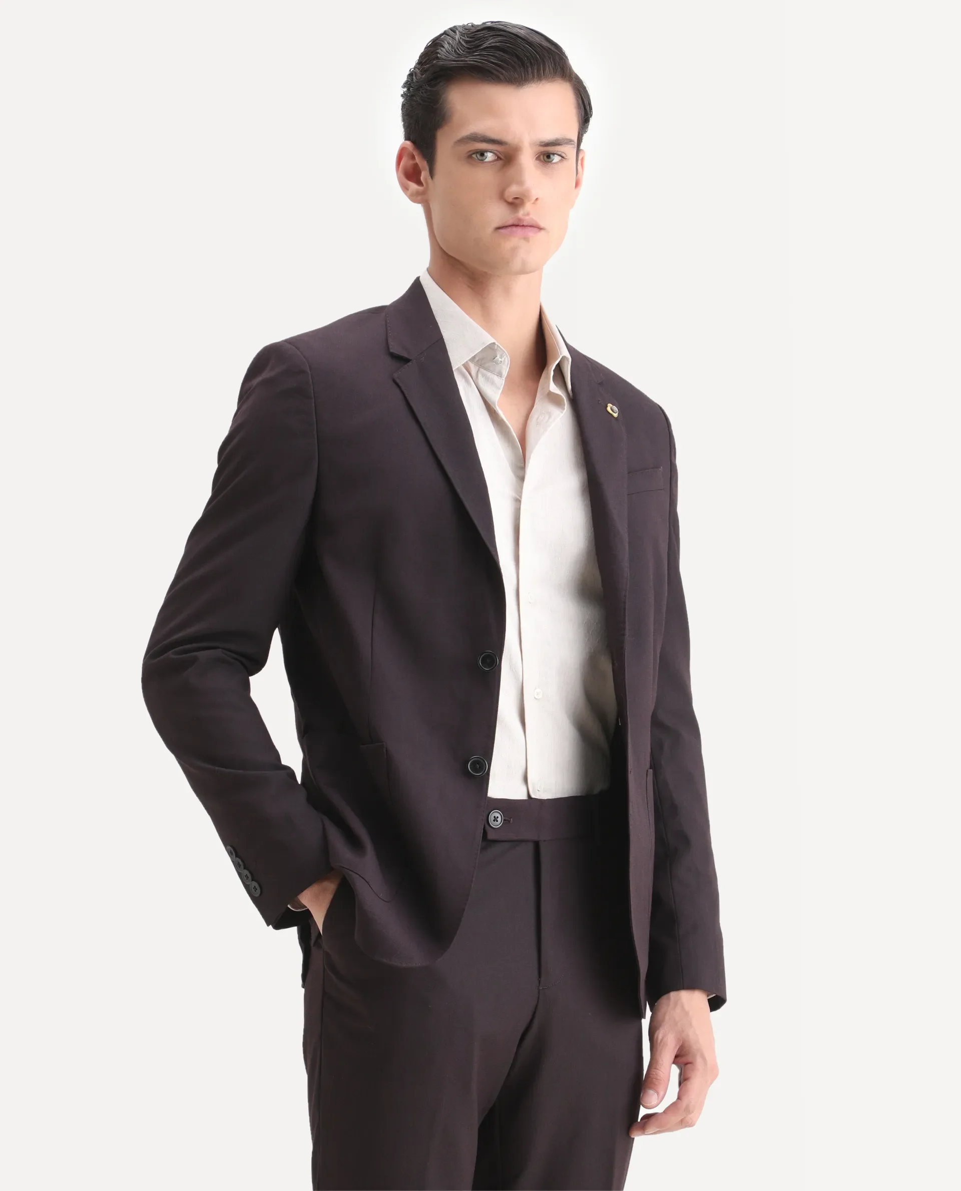 Rare Rabbit Men's Zanza Maroon Polyester Plain Tailored Fit Full Sleeve Lapel Neck Suits - Image 14