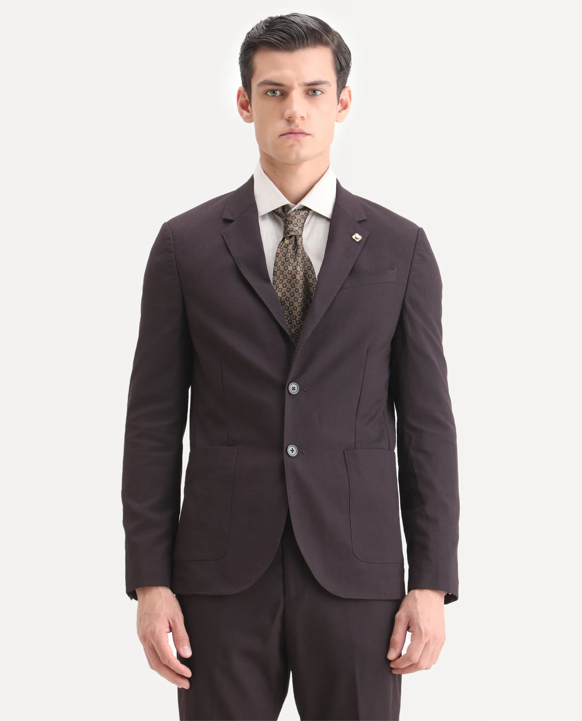 Rare Rabbit Men's Zanza Maroon Polyester Plain Tailored Fit Full Sleeve Lapel Neck Suits - Image 2