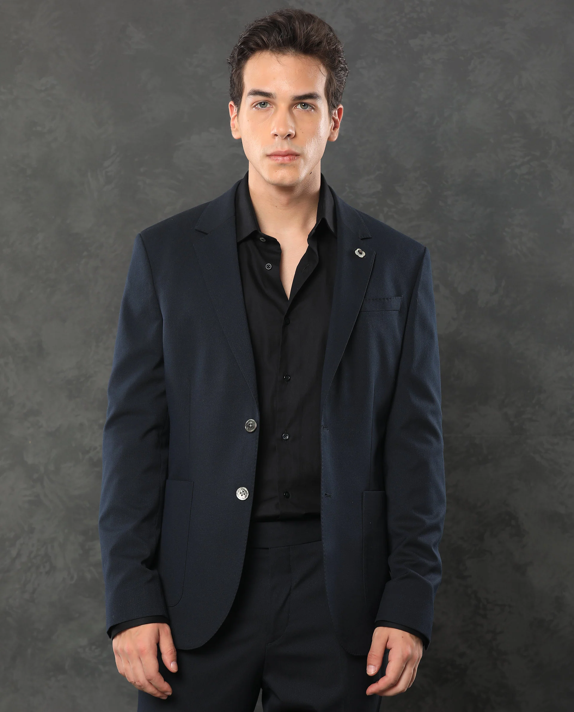 Rare Rabbit Men's Zanza Navy Polyester Plain Tailored Fit Full Sleeve Lapel Neck Suits - Image 5