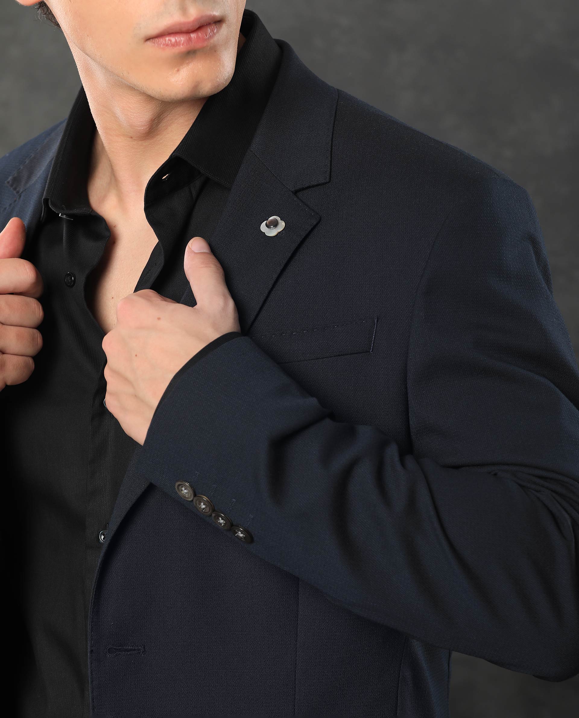 Rare Rabbit Men's Zanza Navy Polyester Plain Tailored Fit Full Sleeve Lapel Neck Suits - Image 6