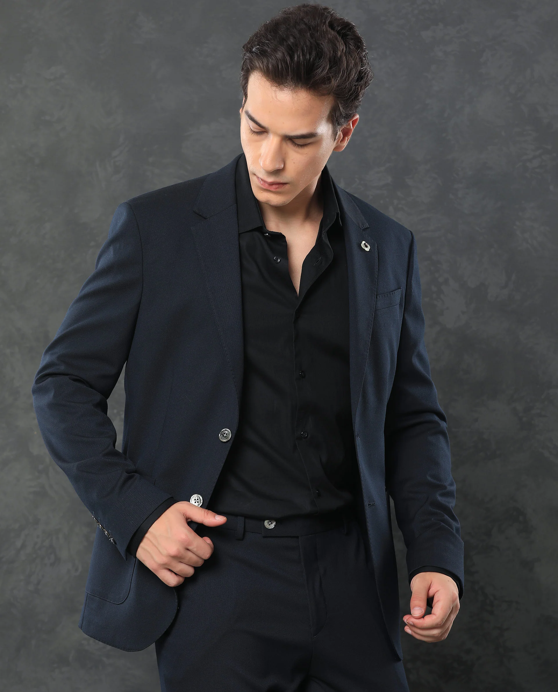Rare Rabbit Men's Zanza Navy Polyester Plain Tailored Fit Full Sleeve Lapel Neck Suits - Image 7