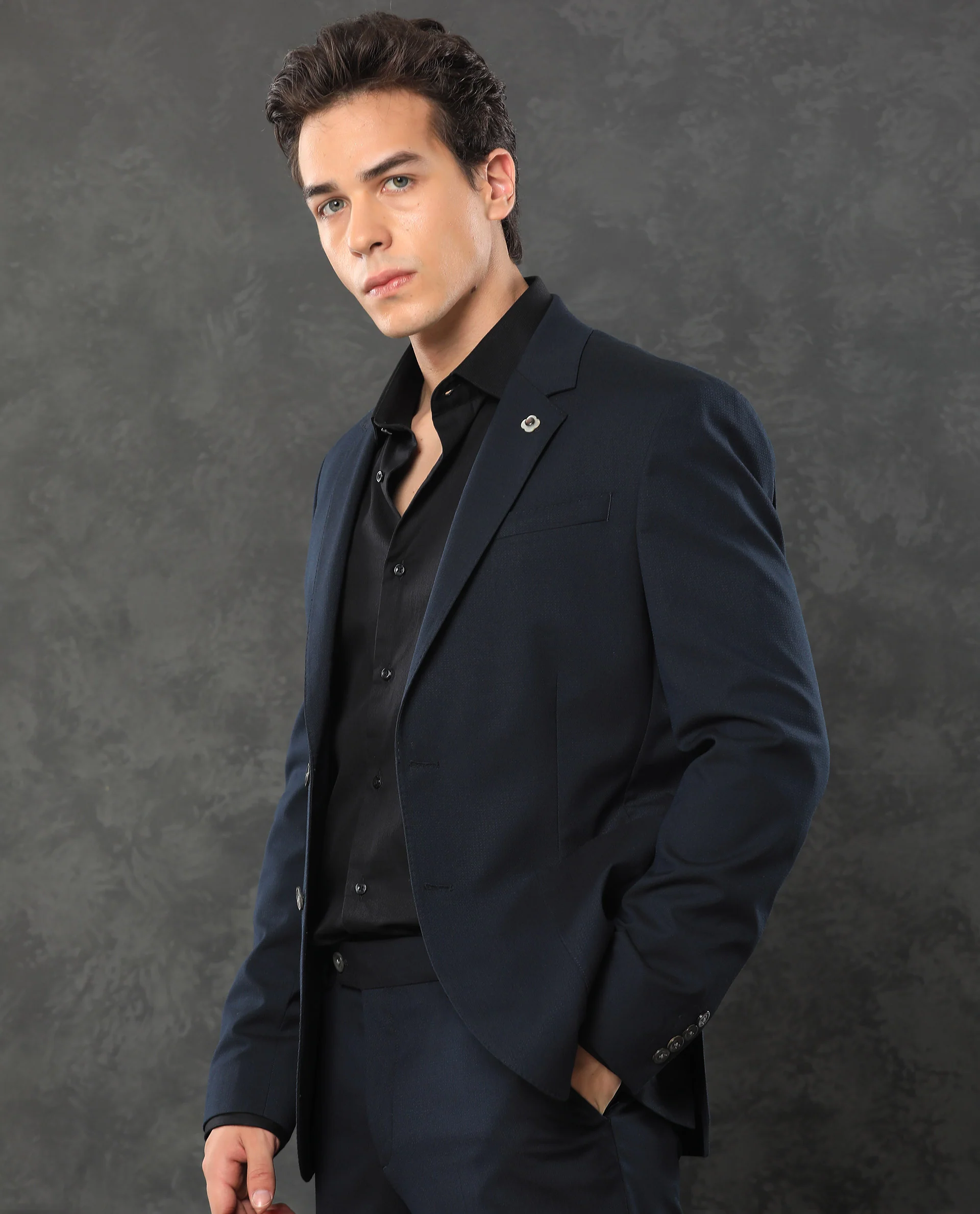 Rare Rabbit Men's Zanza Navy Polyester Plain Tailored Fit Full Sleeve Lapel Neck Suits - Image 8
