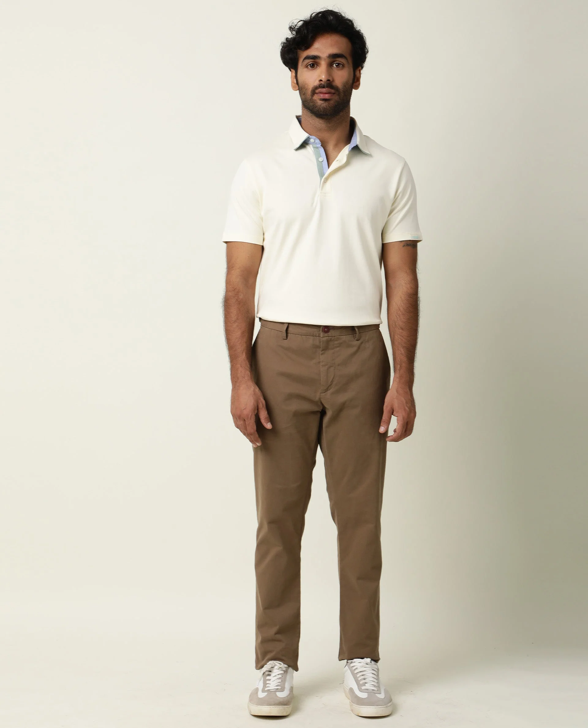 Rare Rabbit Men's Zap Off White Cotton Plain Regular Fit Half Sleeve Polo - Image 3