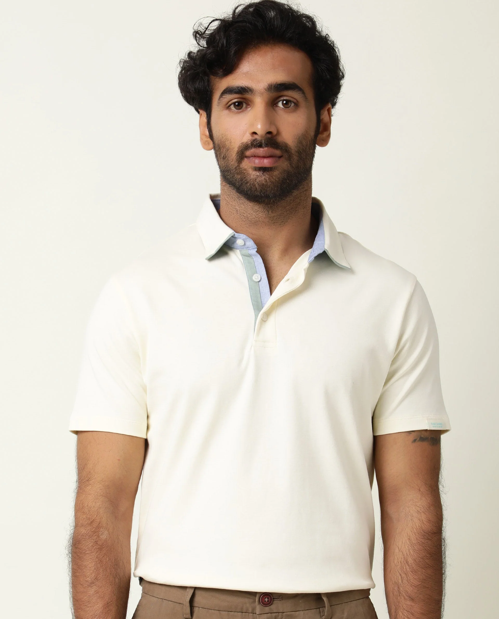 Rare Rabbit Men's Zap Off White Cotton Plain Regular Fit Half Sleeve Polo - Image 5