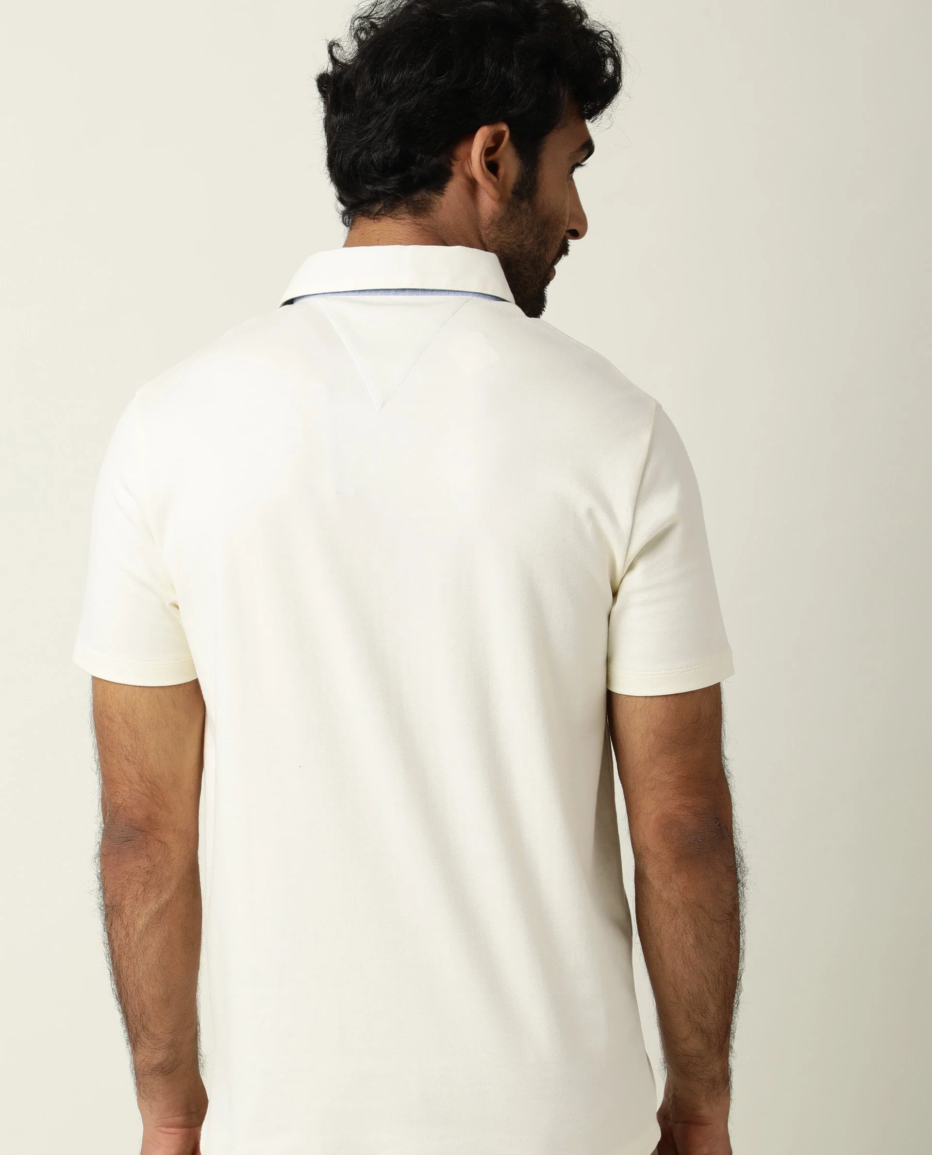 Rare Rabbit Men's Zap Off White Cotton Plain Regular Fit Half Sleeve Polo - Image 7