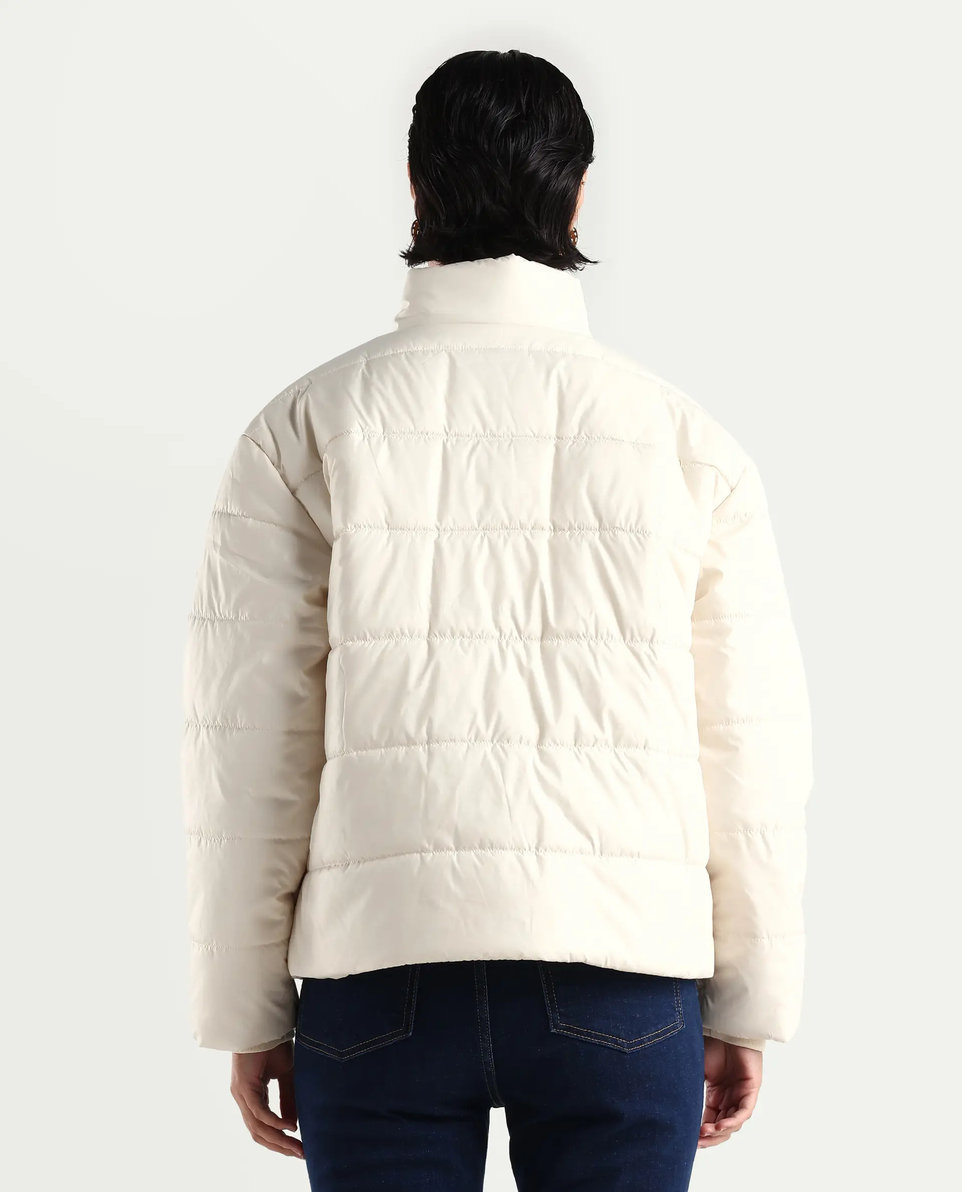 Rareism Women's Zapel Off White Polyester Round Collar Boxy Plain Jacket - Image 7