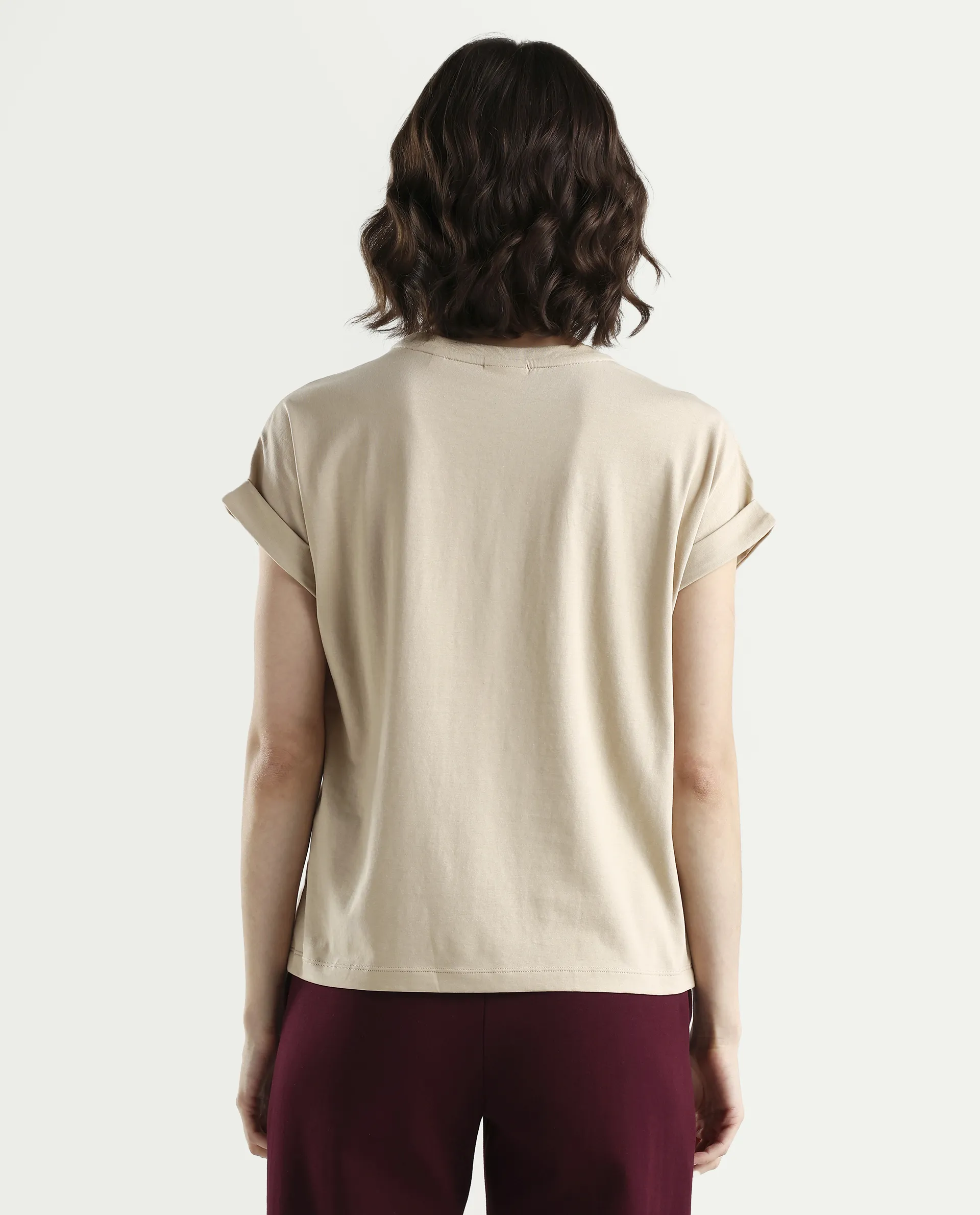 Rareism Women's Zaph Beige Cotton Blend Half Sleeve Relaxed Fit Plain T-Shirt - Image 7