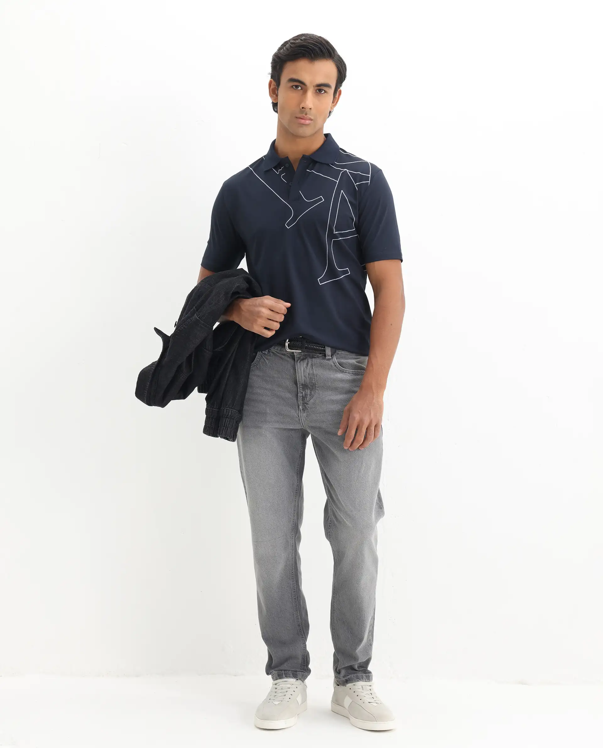 Rare Rabbit Men's Zapos Navy Cotton Graphic Print Regular Fit Half Sleeve Polo - Image 2