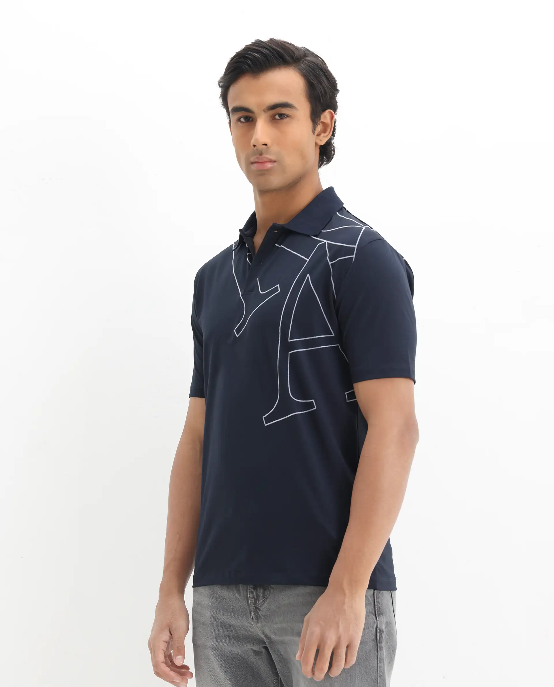 Rare Rabbit Men's Zapos Navy Cotton Graphic Print Regular Fit Half Sleeve Polo - Image 5