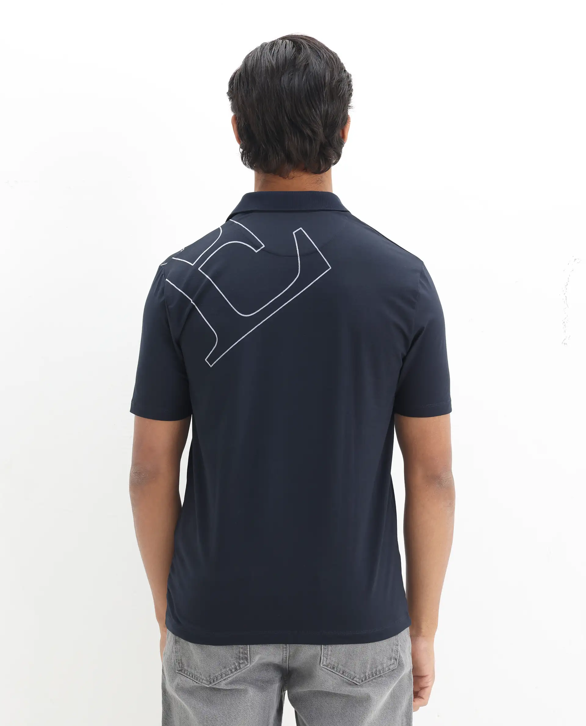 Rare Rabbit Men's Zapos Navy Cotton Graphic Print Regular Fit Half Sleeve Polo - Image 8