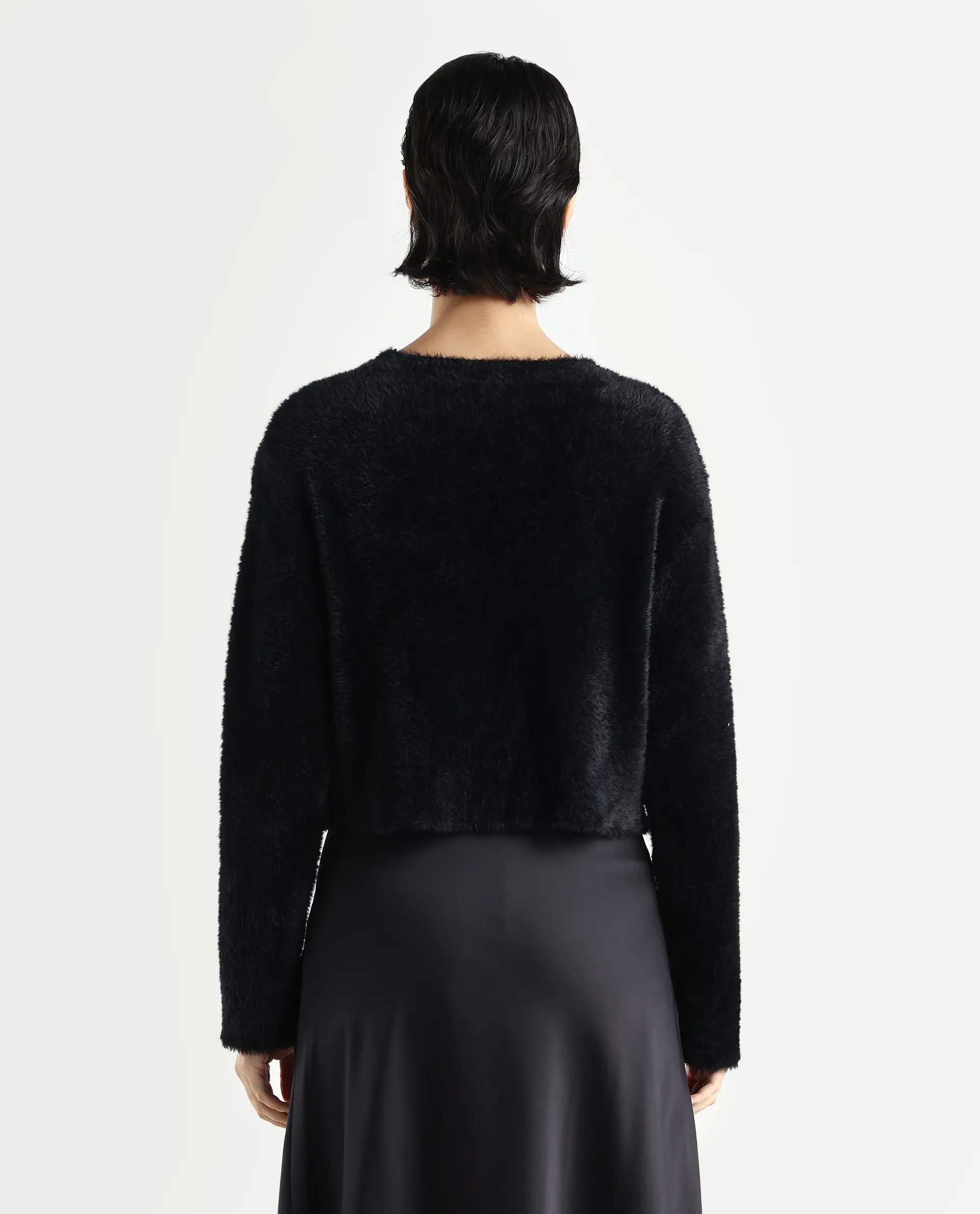 Rareism Women's Zarc-S Black Nylon V-Neck Relaxed Fit Plain Cardigan - Image 7