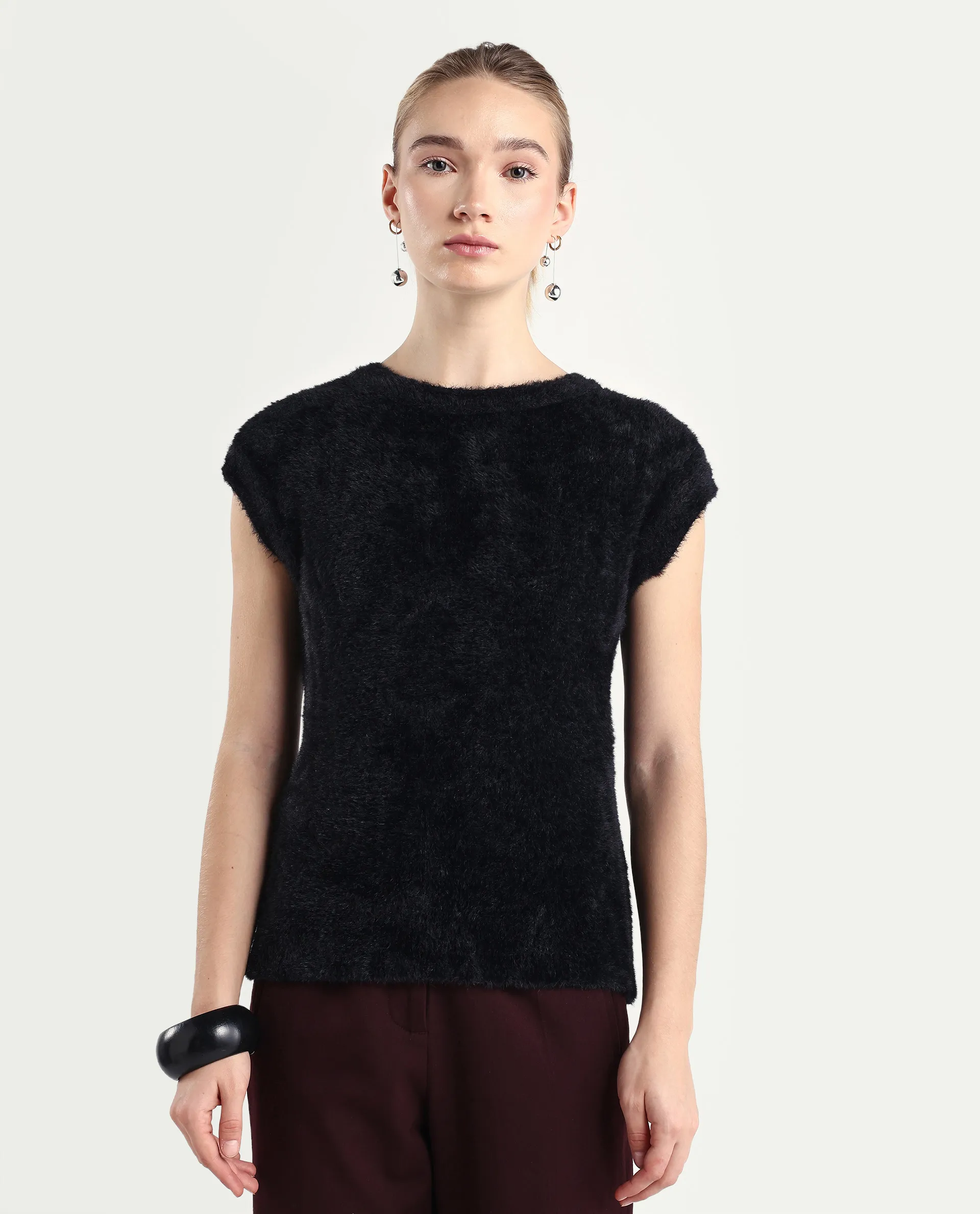 Rareism Women's Zarc-T Black Nylon High Neck Regular Fit Plain Top - Image 3