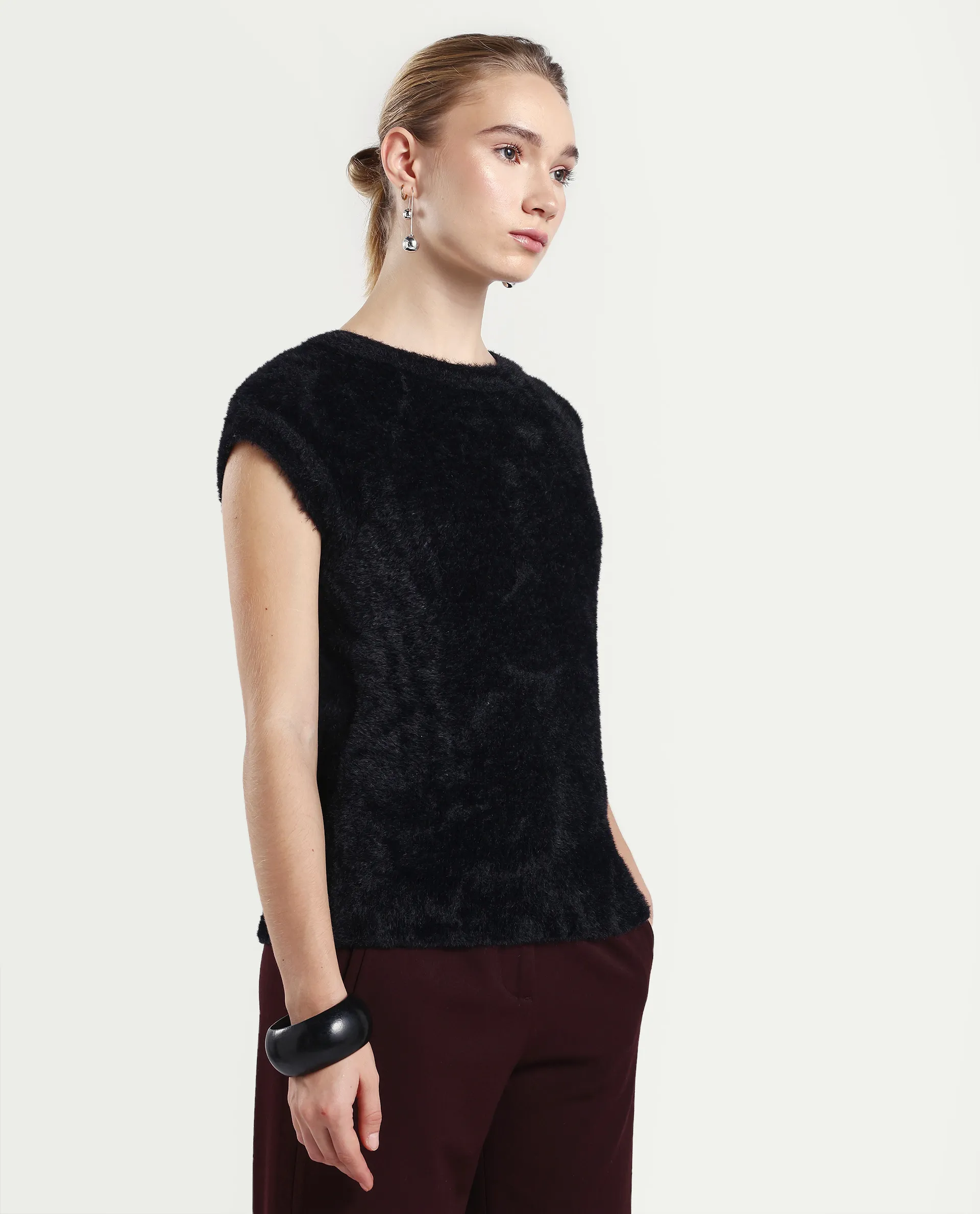 Rareism Women's Zarc-T Black Nylon High Neck Regular Fit Plain Top - Image 6