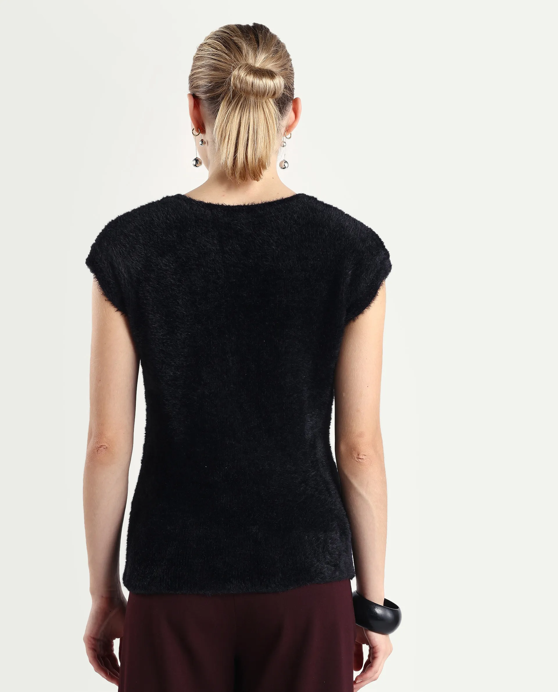 Rareism Women's Zarc-T Black Nylon High Neck Regular Fit Plain Top - Image 7