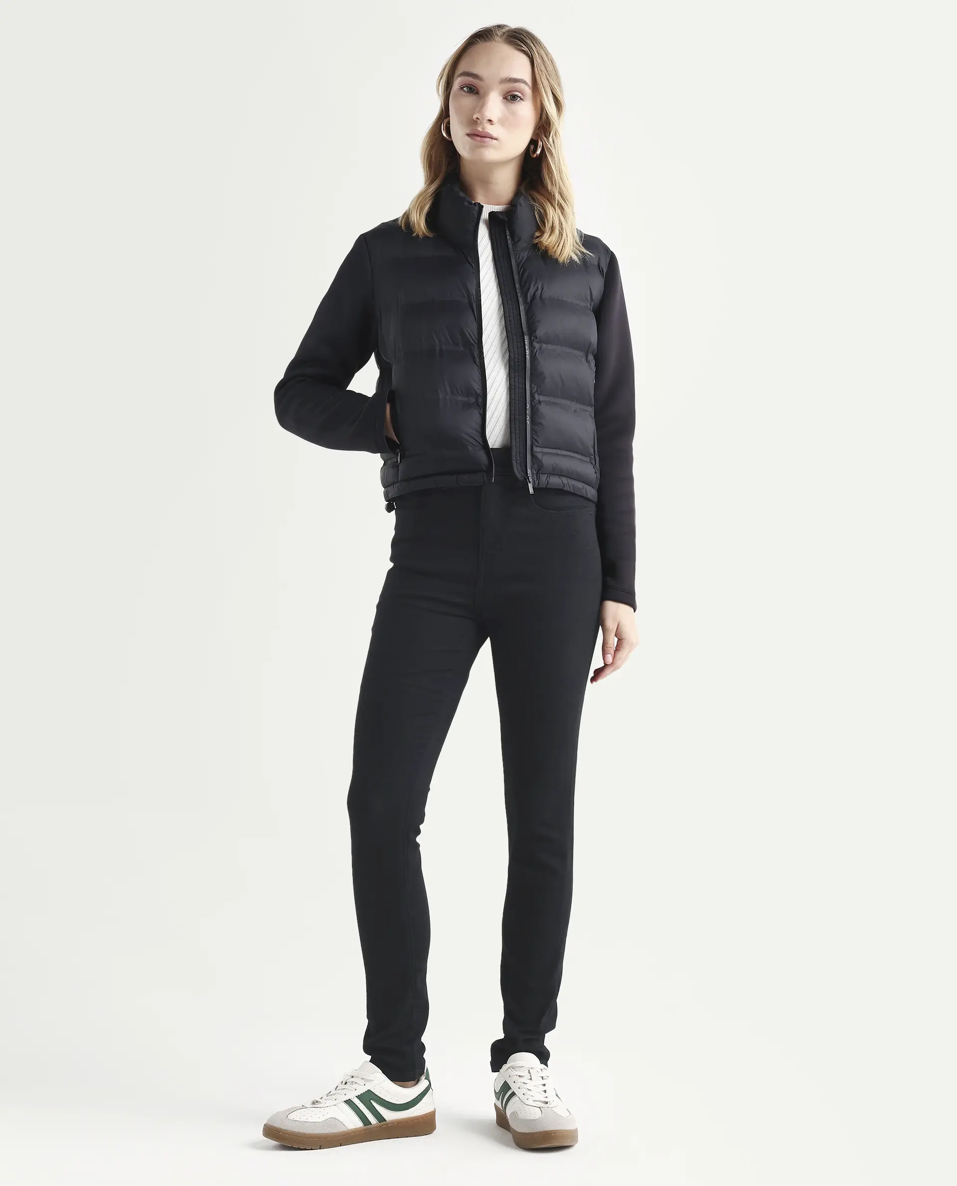 Rareism Women's Zarcro Black Polyester Stand Collar Plain Regular Fit Jacket - Image 2