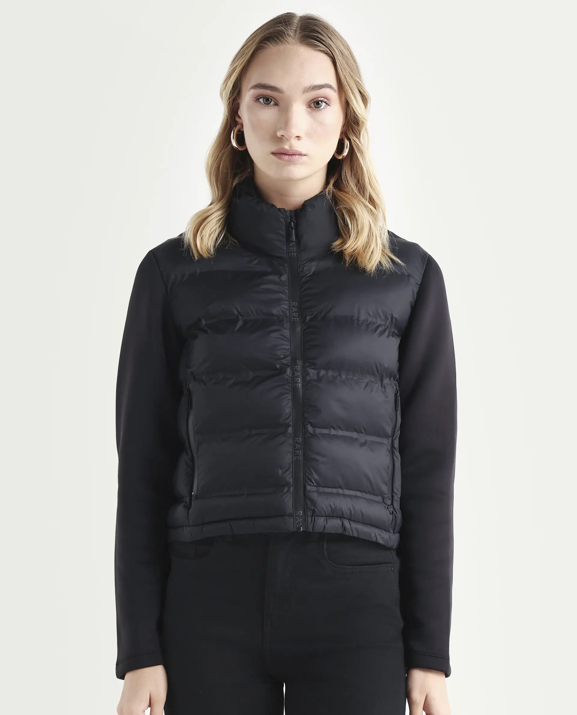 Rareism Women's Zarcro Black Polyester Stand Collar Plain Regular Fit Jacket - Image 3
