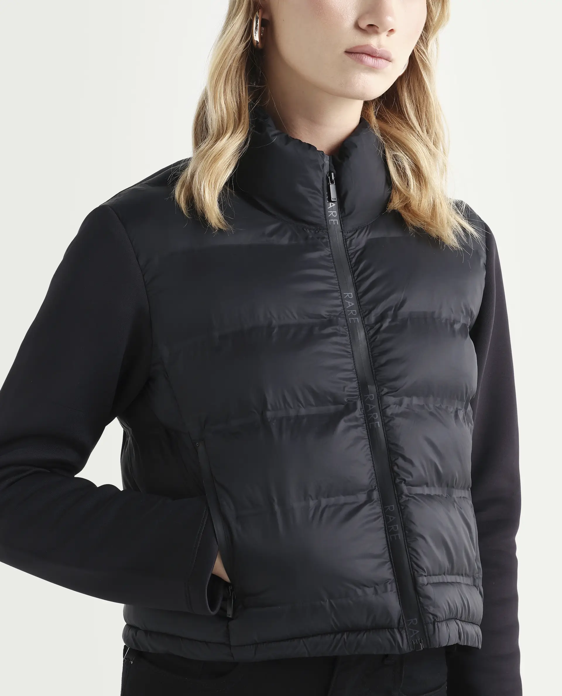 Rareism Women's Zarcro Black Polyester Stand Collar Plain Regular Fit Jacket - Image 4