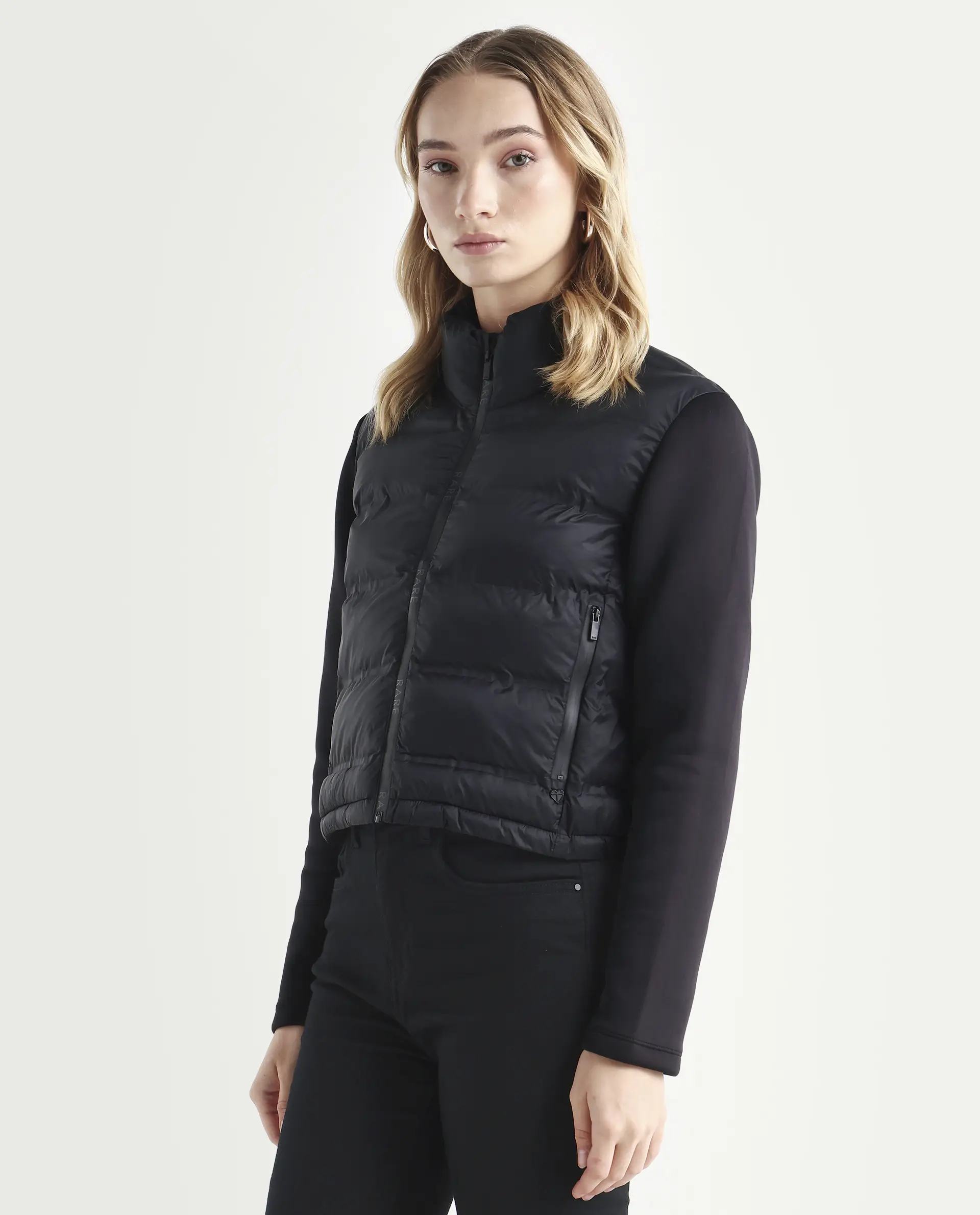 Rareism Women's Zarcro Black Polyester Stand Collar Plain Regular Fit Jacket - Image 5