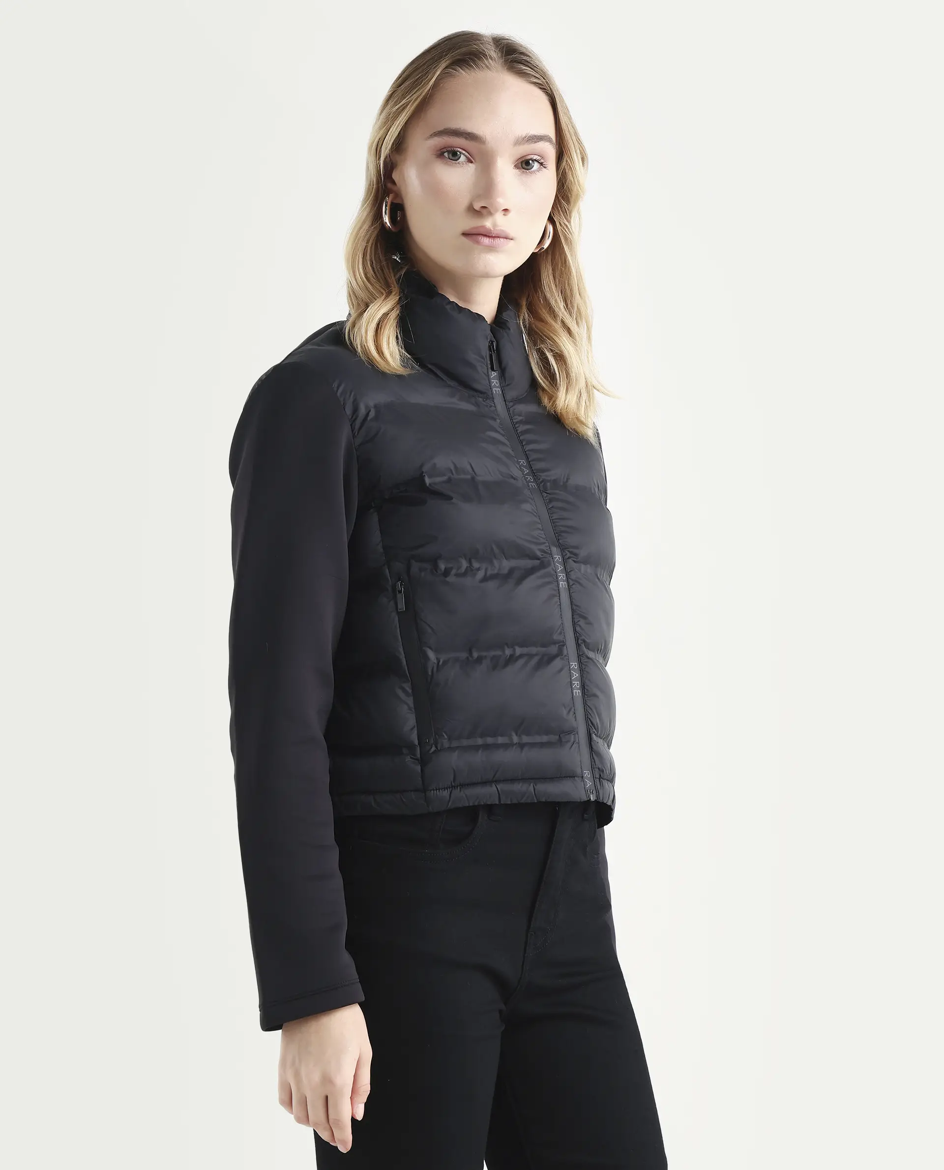 Rareism Women's Zarcro Black Polyester Stand Collar Plain Regular Fit Jacket - Image 6