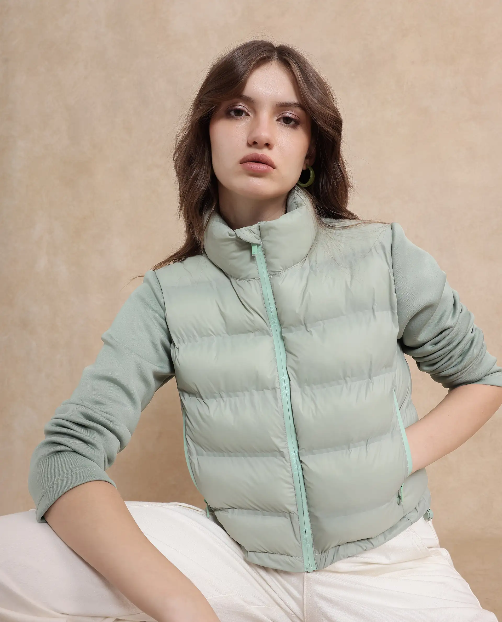 Rareism Women's Zarcro Light Green Stand Collar Dyed Regular Fit Jacket