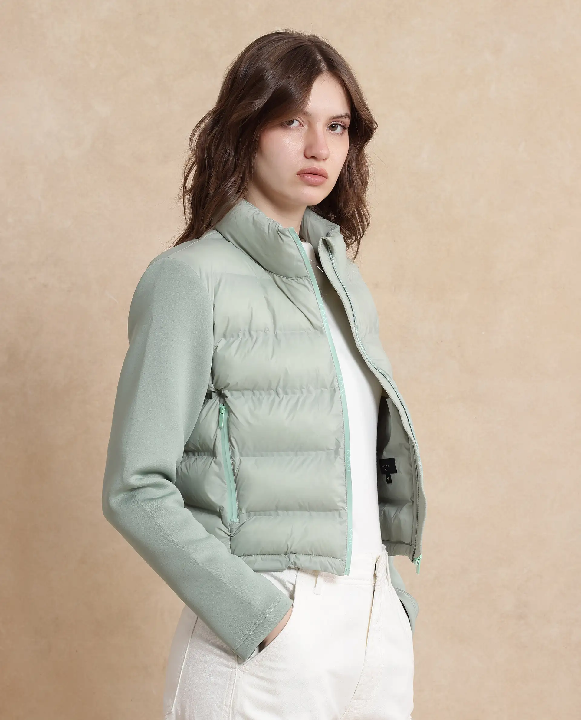 Rareism Women's Zarcro Light Green Stand Collar Dyed Regular Fit Jacket - Image 4