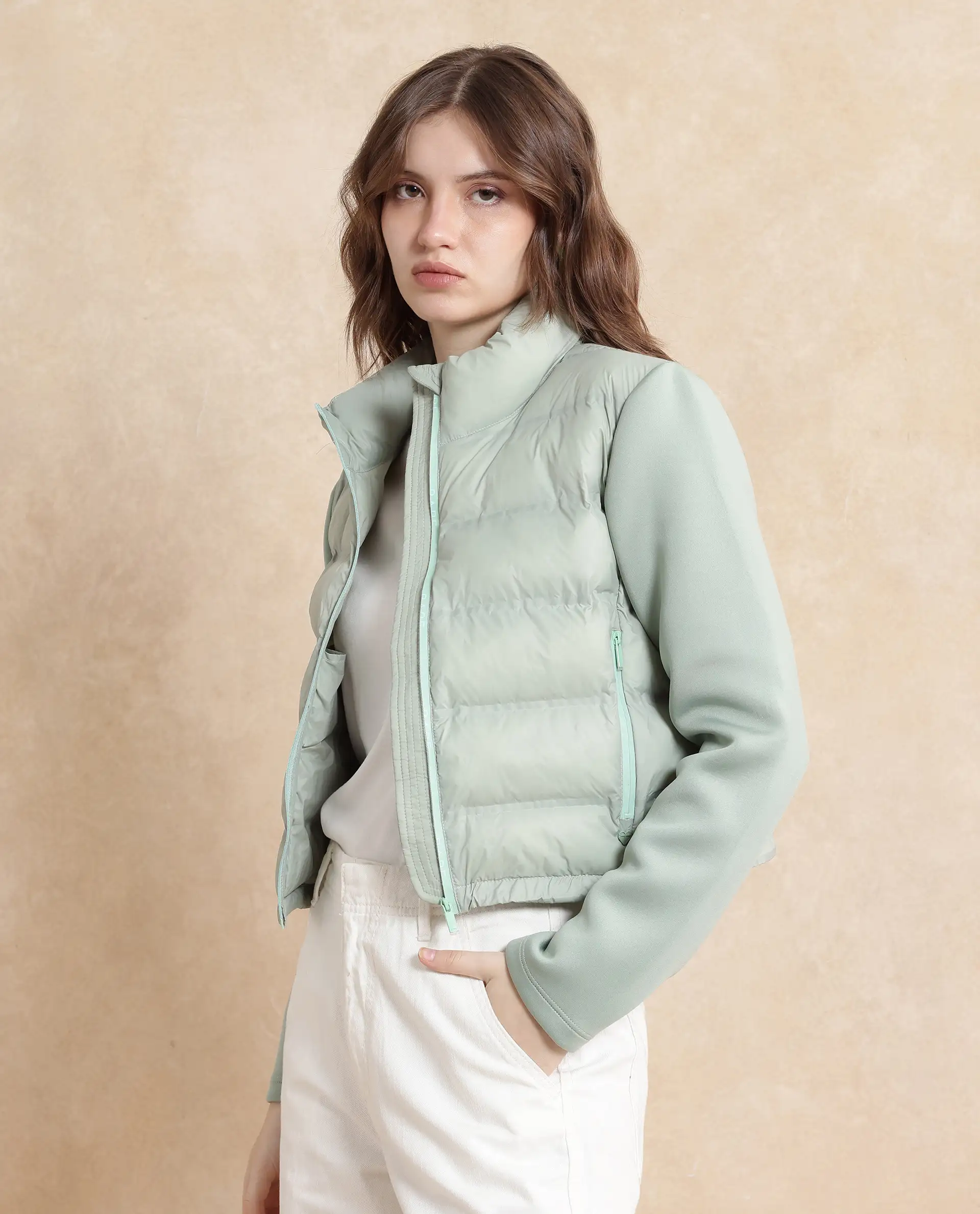 Rareism Women's Zarcro Light Green Stand Collar Dyed Regular Fit Jacket - Image 5