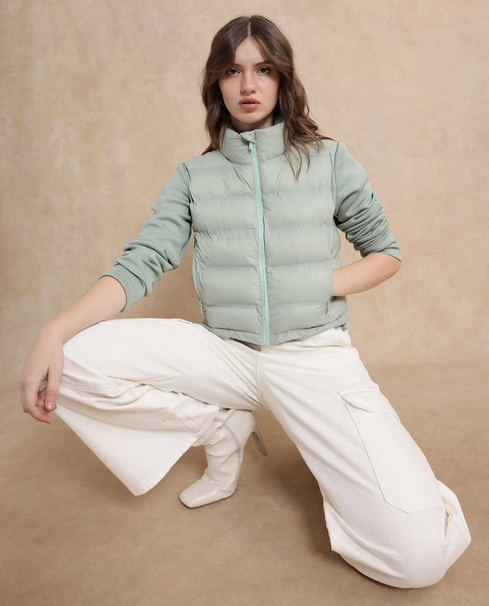 Rareism Women's Zarcro Light Green Stand Collar Dyed Regular Fit Jacket - Image 6