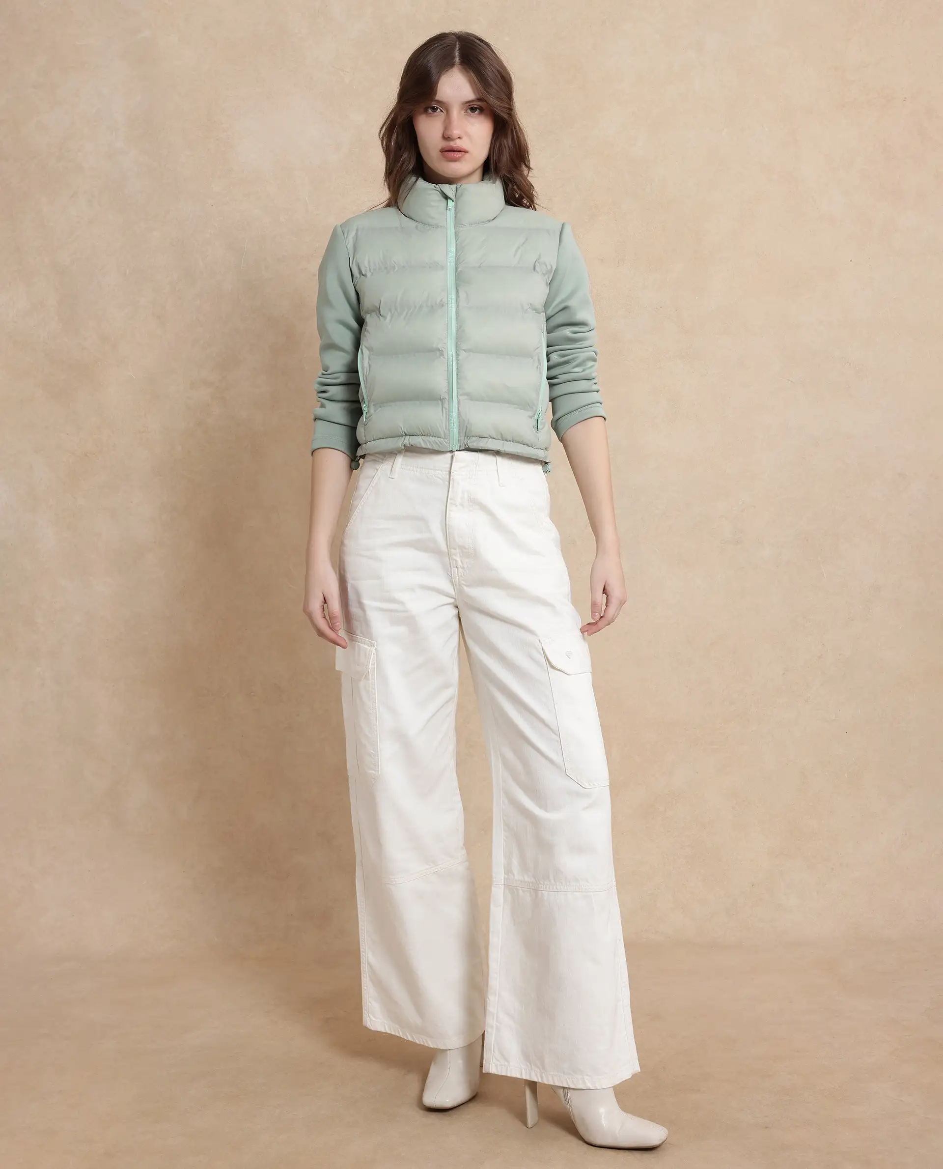 Rareism Women's Zarcro Light Green Stand Collar Dyed Regular Fit Jacket - Image 7