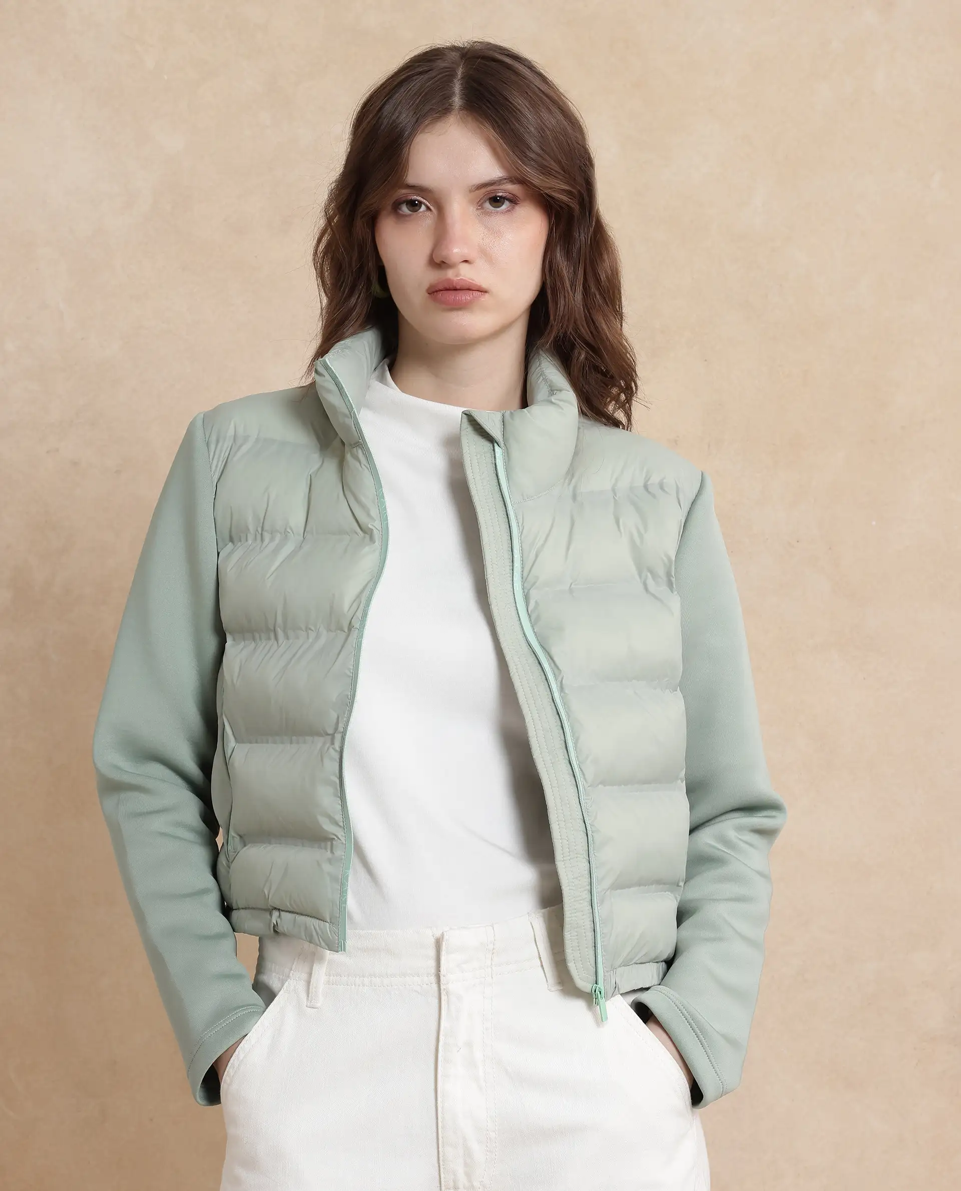 Rareism Women's Zarcro Light Green Stand Collar Dyed Regular Fit Jacket - Image 9