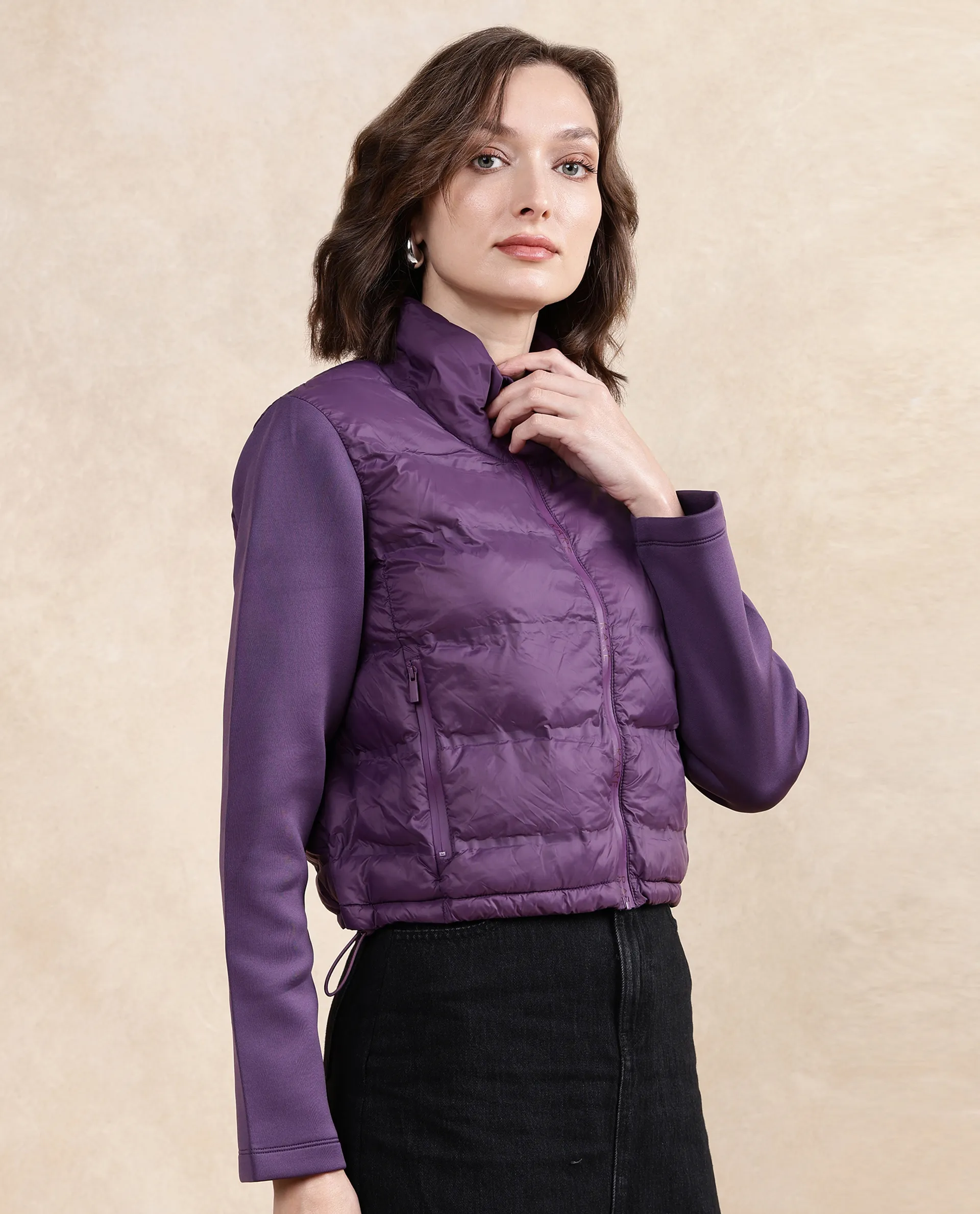 Rareism Women's Stand Collar Plain Regular Fit Jacket - Image 4
