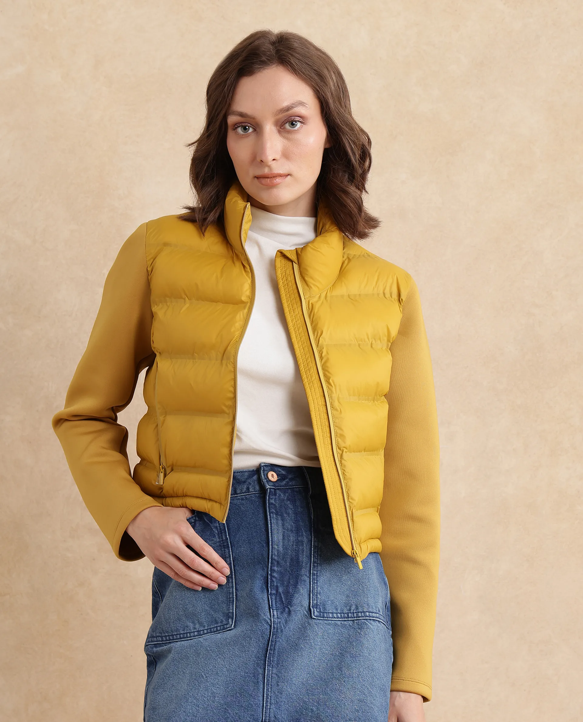 Rareism Women's Zarcro Yellow Stand Collar Plain Regular Fit Jacket - Image 4