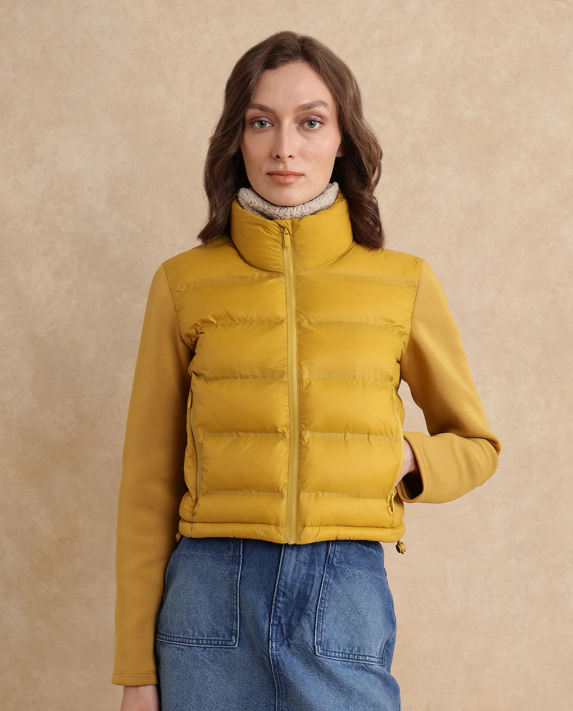 Rareism Women's Zarcro Yellow Stand Collar Plain Regular Fit Jacket - Image 5