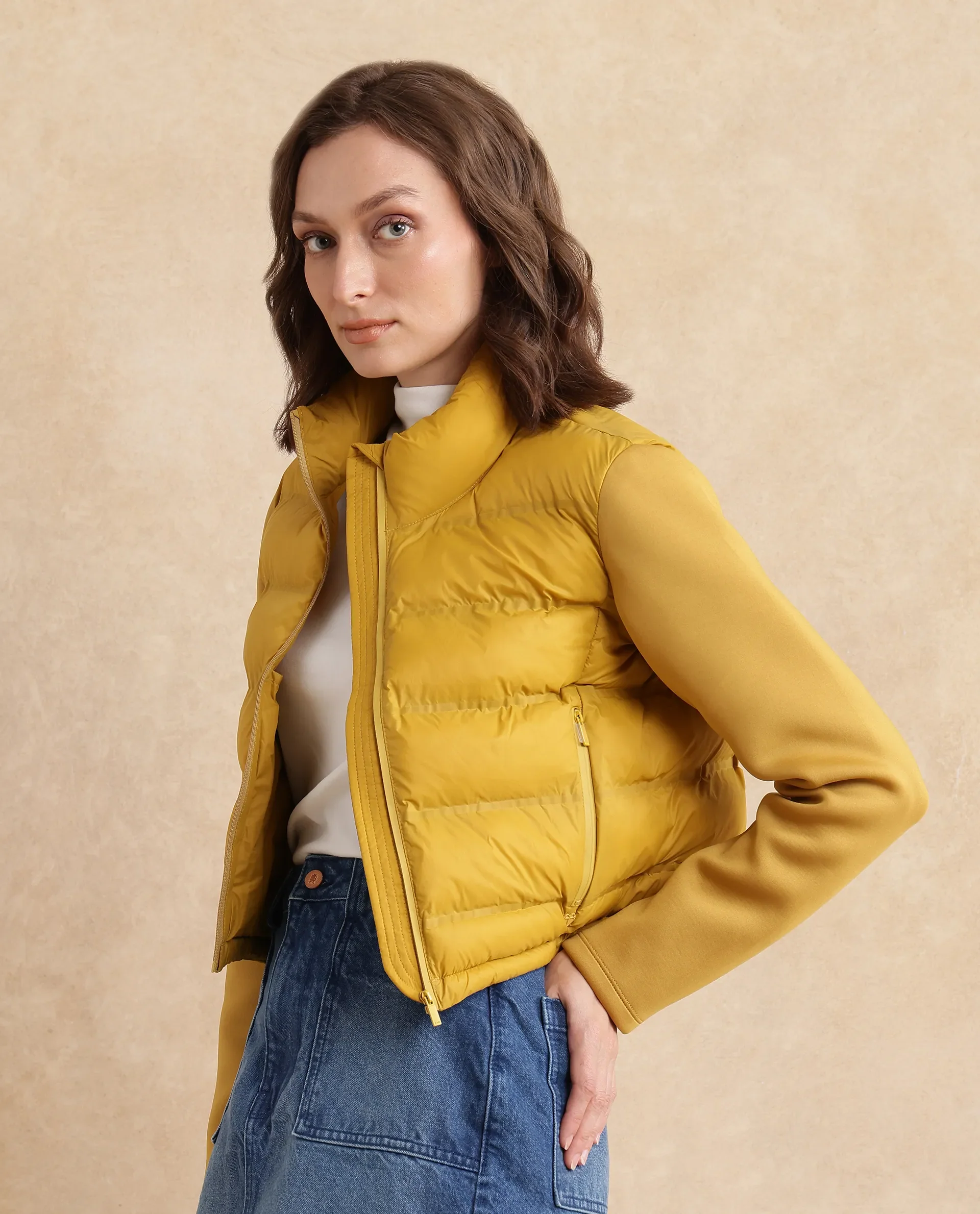 Rareism Women's Zarcro Yellow Stand Collar Plain Regular Fit Jacket - Image 6